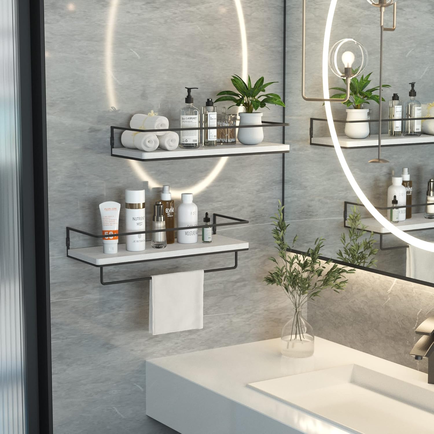 ZGO Floating Shelves Wall Set of 2 with Towel Rack