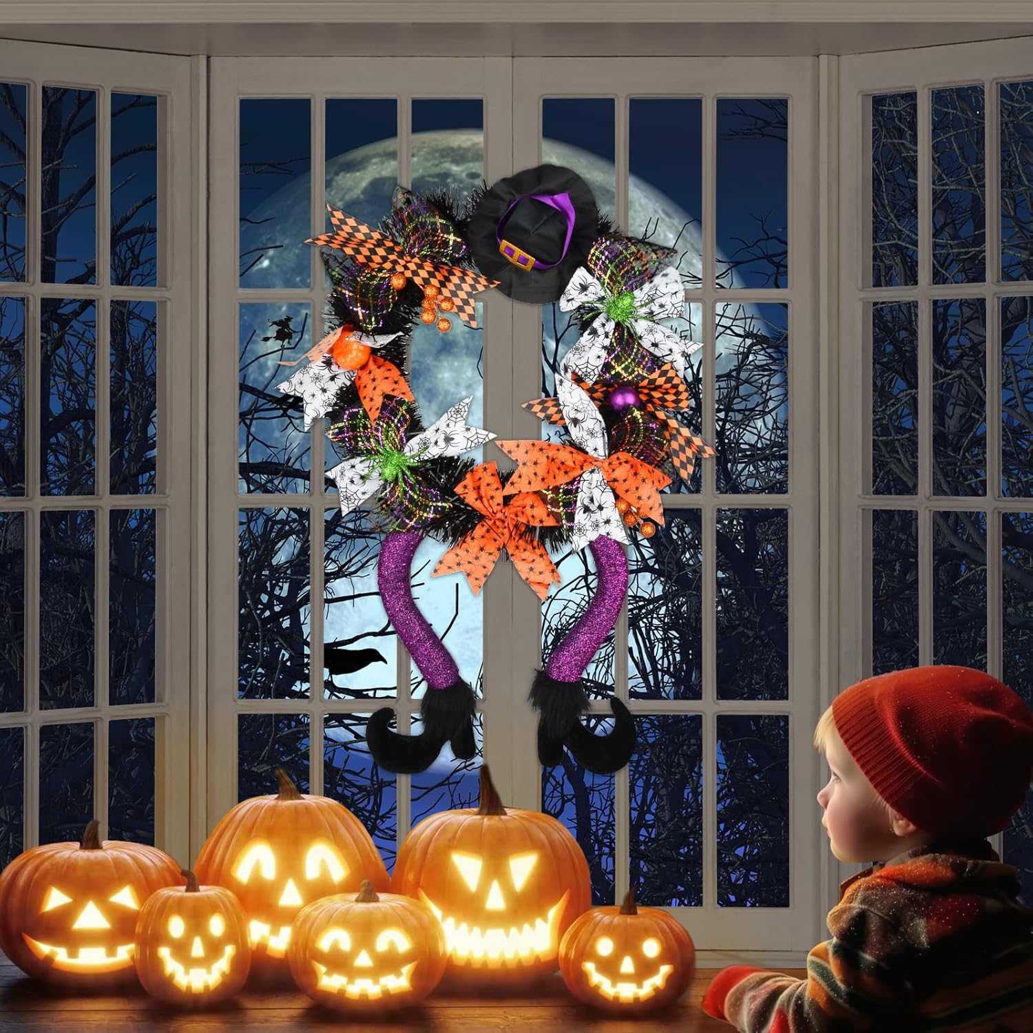 Halloween Witch Door Wreath 24 Inch Decor