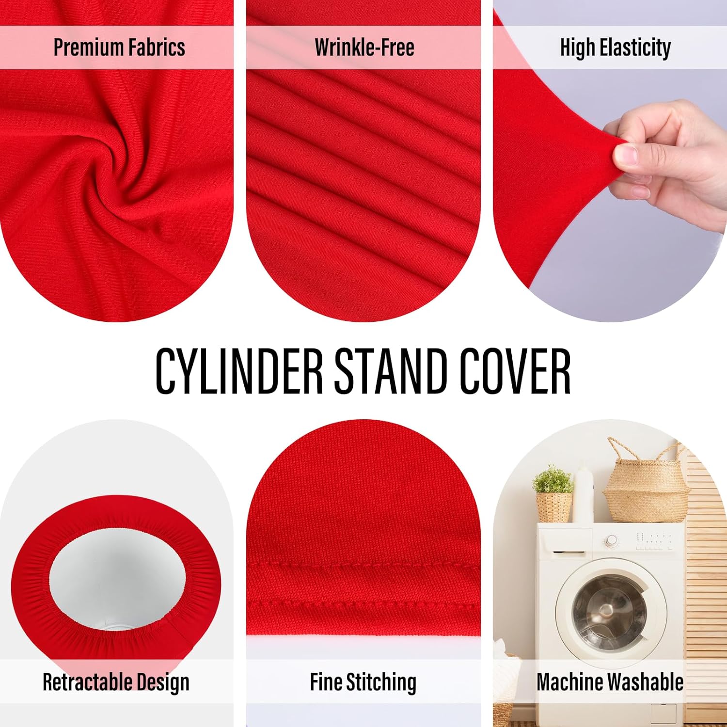 LEBENGURU Cylinder Pedestal Stand Covers Red 5Pcs