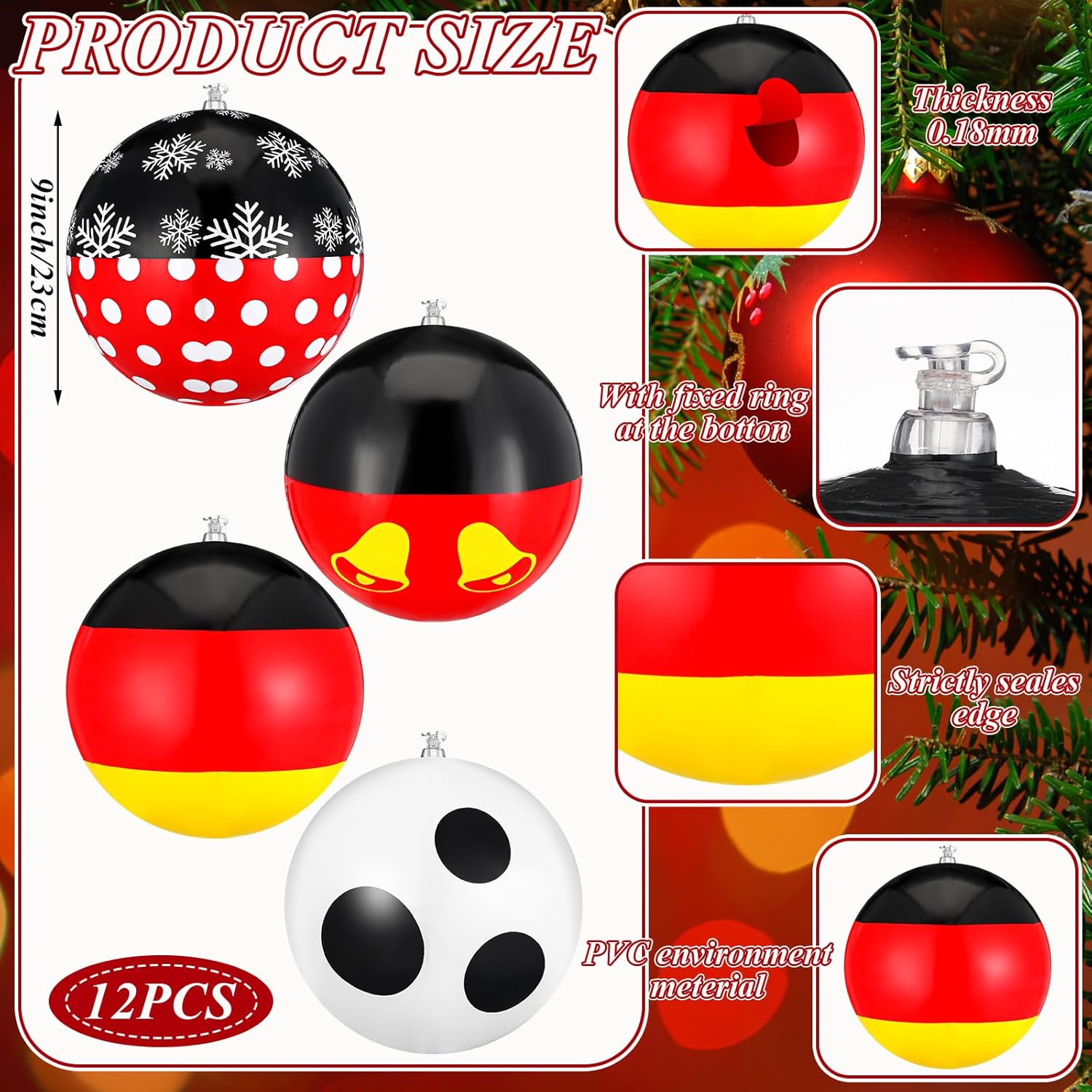 12 Pcs 9 Inch Christmas Inflatable Ball Ornaments