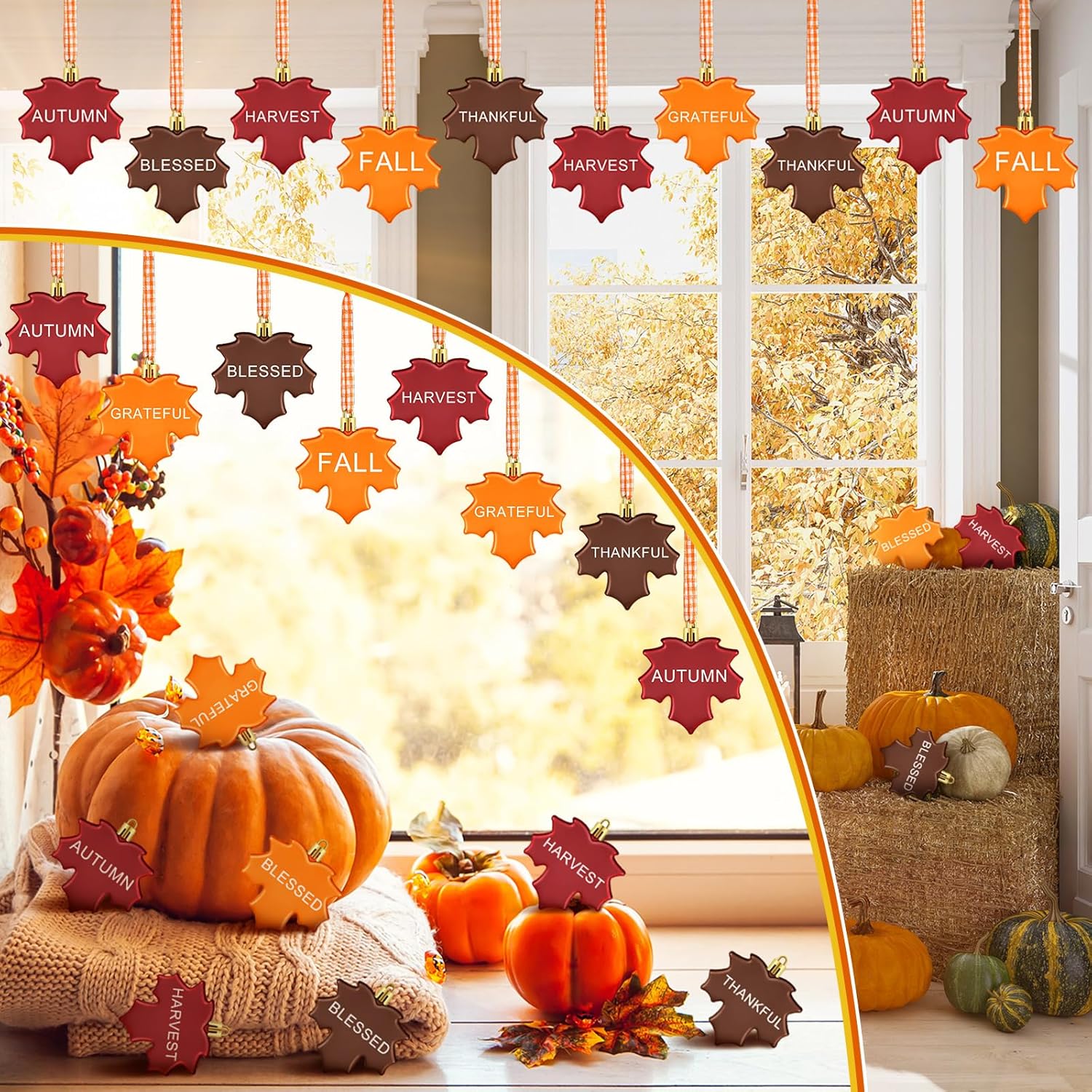 24 Fall Maple Leaf Hanging Ornaments for Thanksgiving Tree Decoration