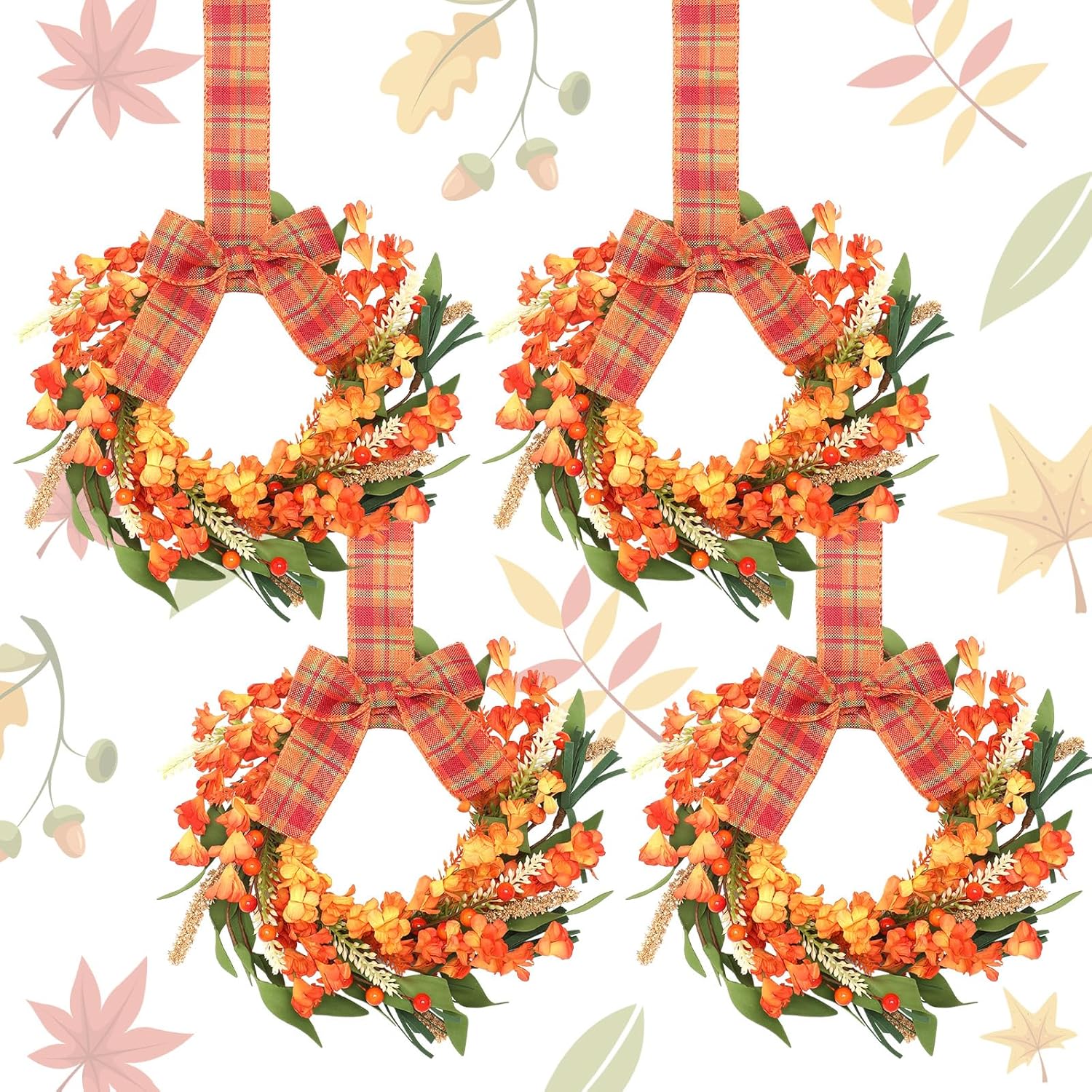 Hoteam 4 Pcs 9 Inch Fall Wreaths for Front Door Autumn Decor