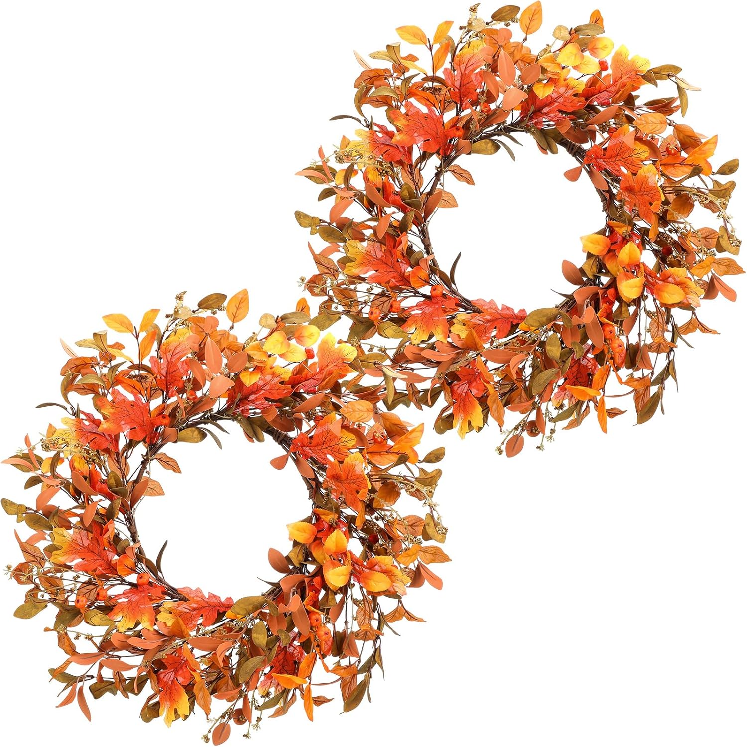 Hotop 2 Pcs 22 Inch Autumn Eucalyptus Wreath with Berries