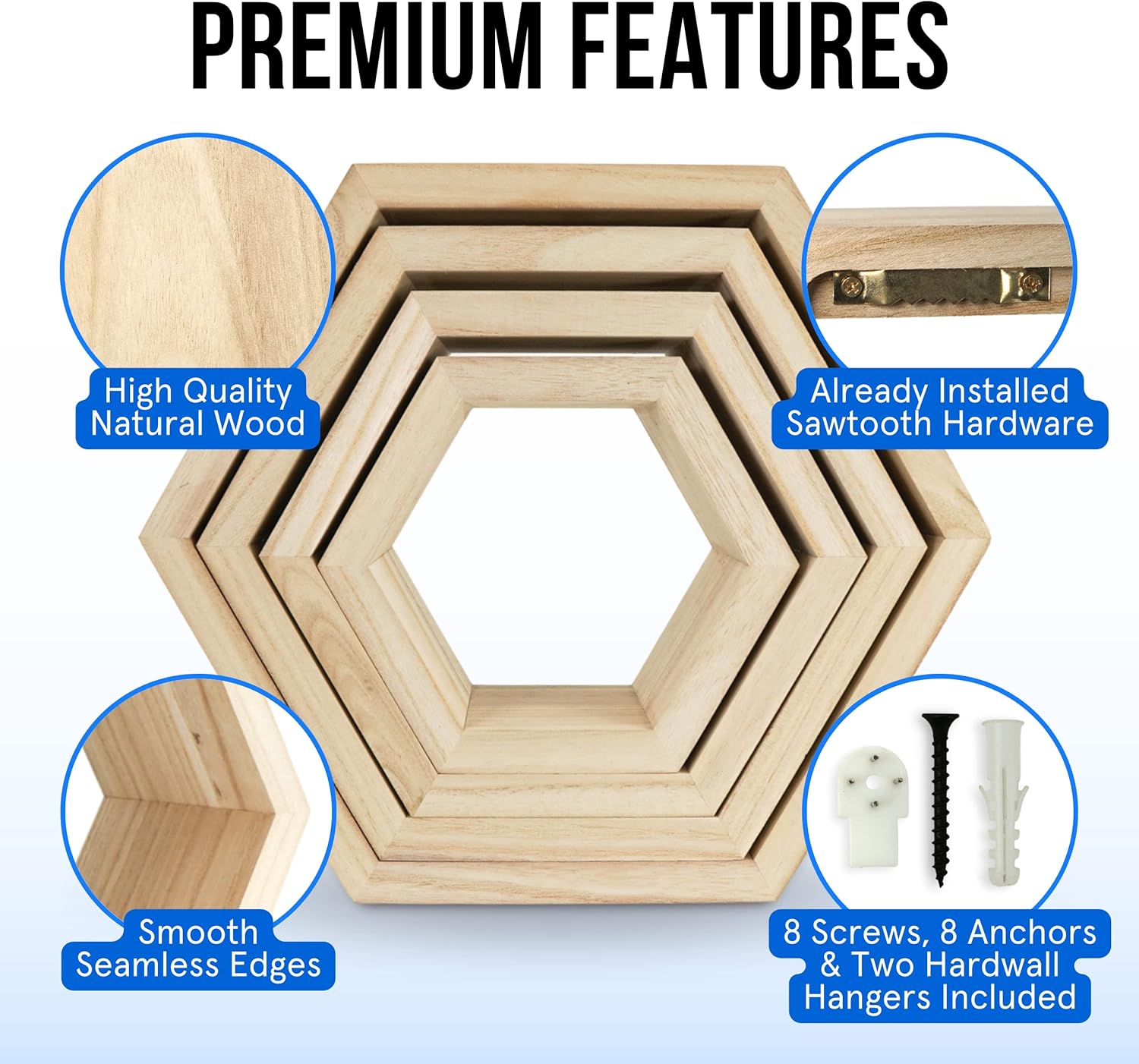 CosyDecor Hexagon Shelves Set of 4 Floating Wall Shelf for Home Decor