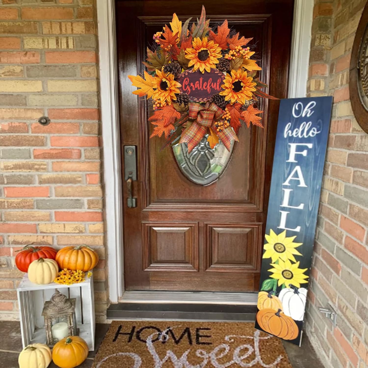 20 Inch Autumn Sunflower Front Door Wreath