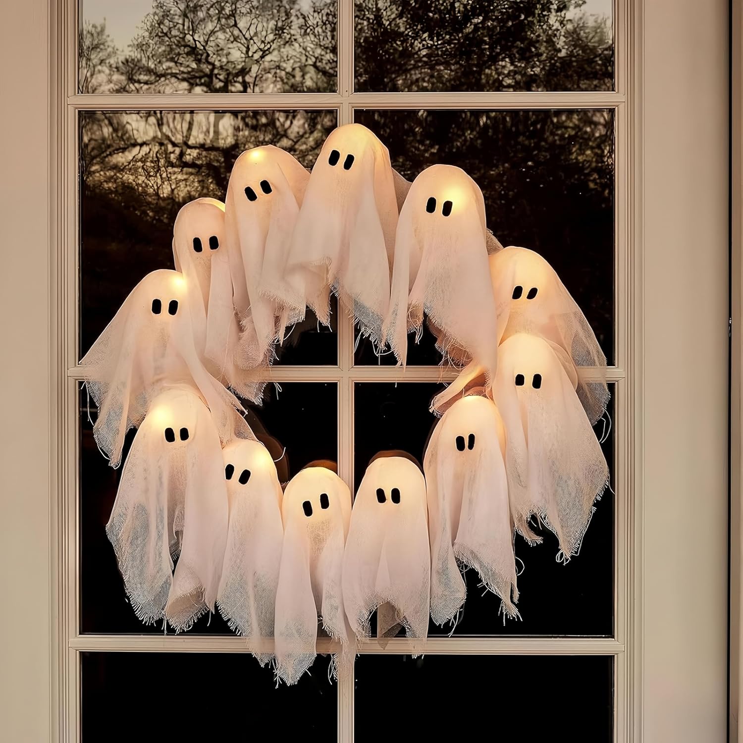 2025 Handmade LED Ghost Wreath Halloween Decor