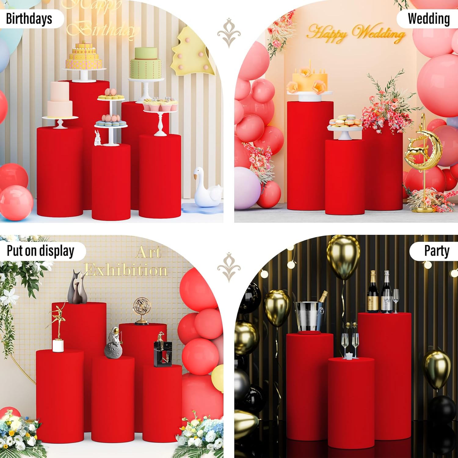 LEBENGURU Cylinder Pedestal Stand Covers Red 5Pcs