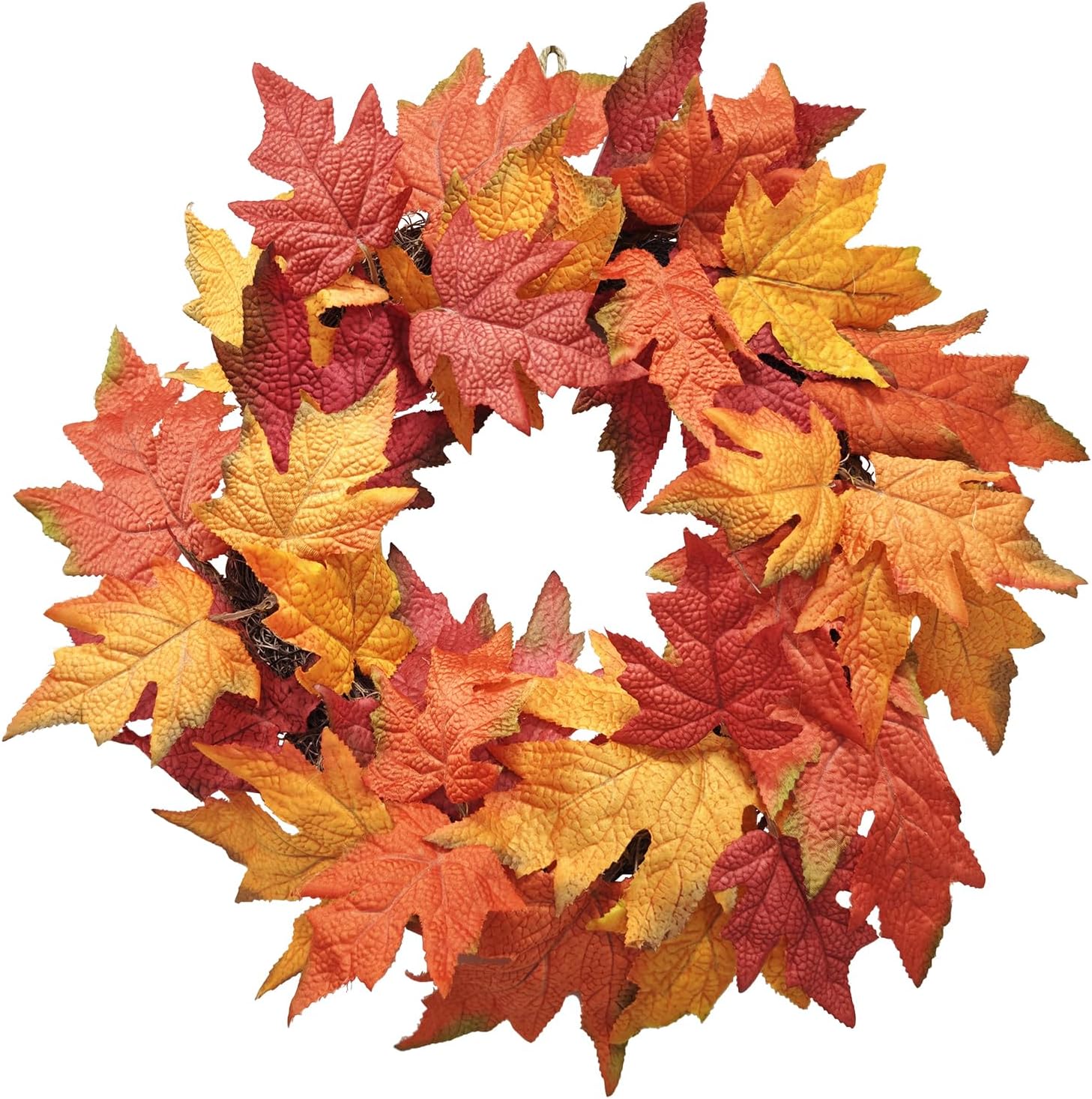Artificial Fall Wreath for Front Door - 18 Inch Maple Leaf Autumn Decor