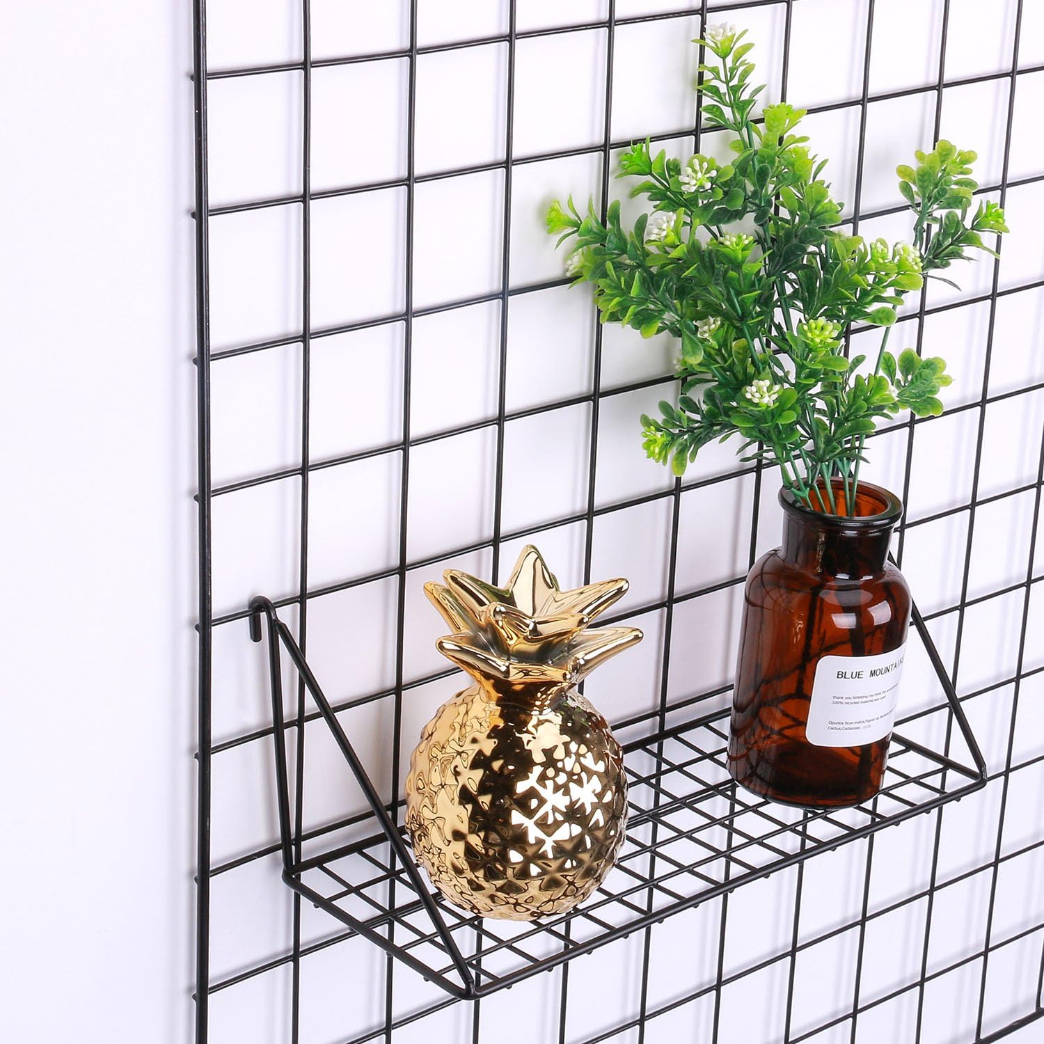 Kaforise Wall Hanging Straight Shelf for Wire Grid Black Painted