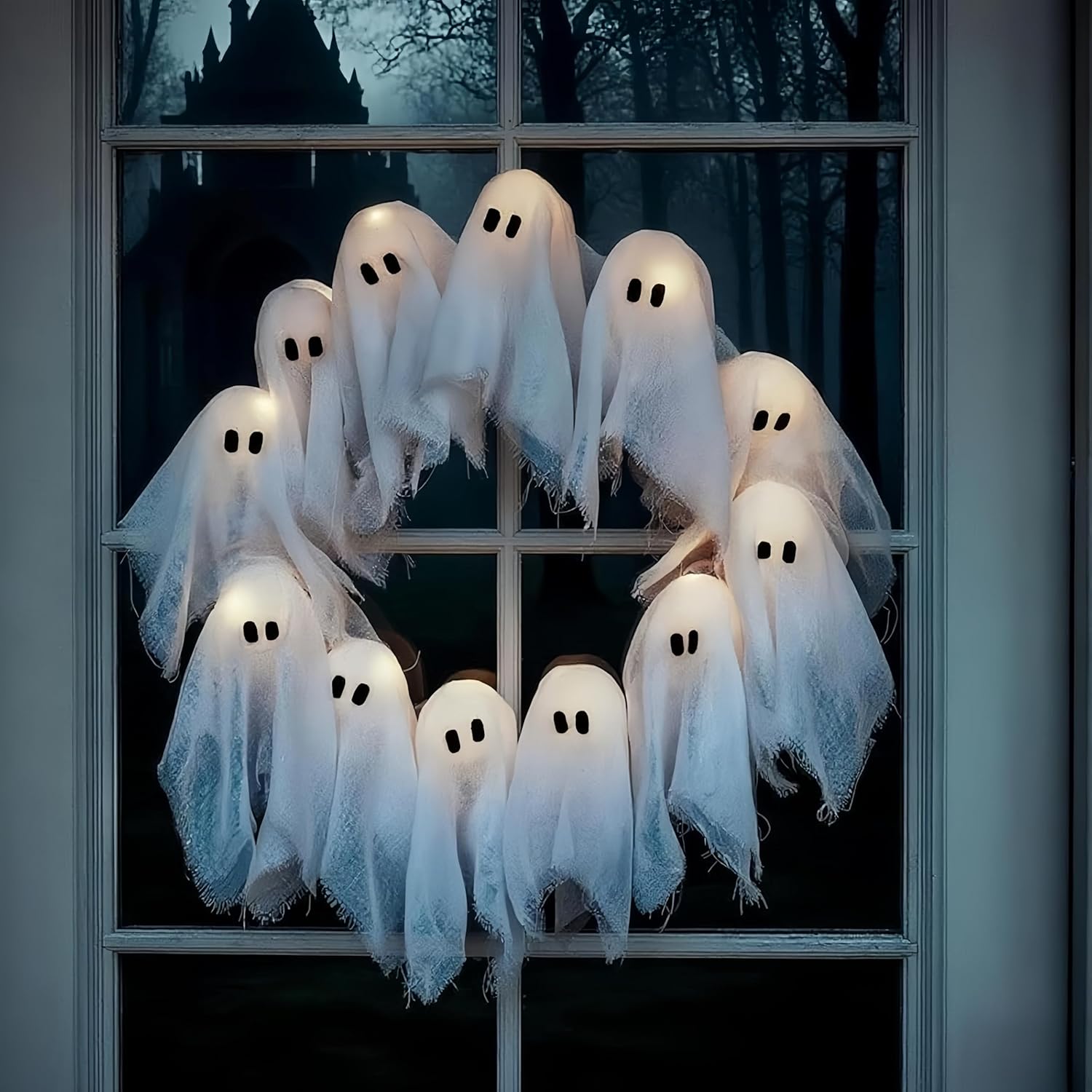 2025 Handmade LED Ghost Wreath Halloween Decor