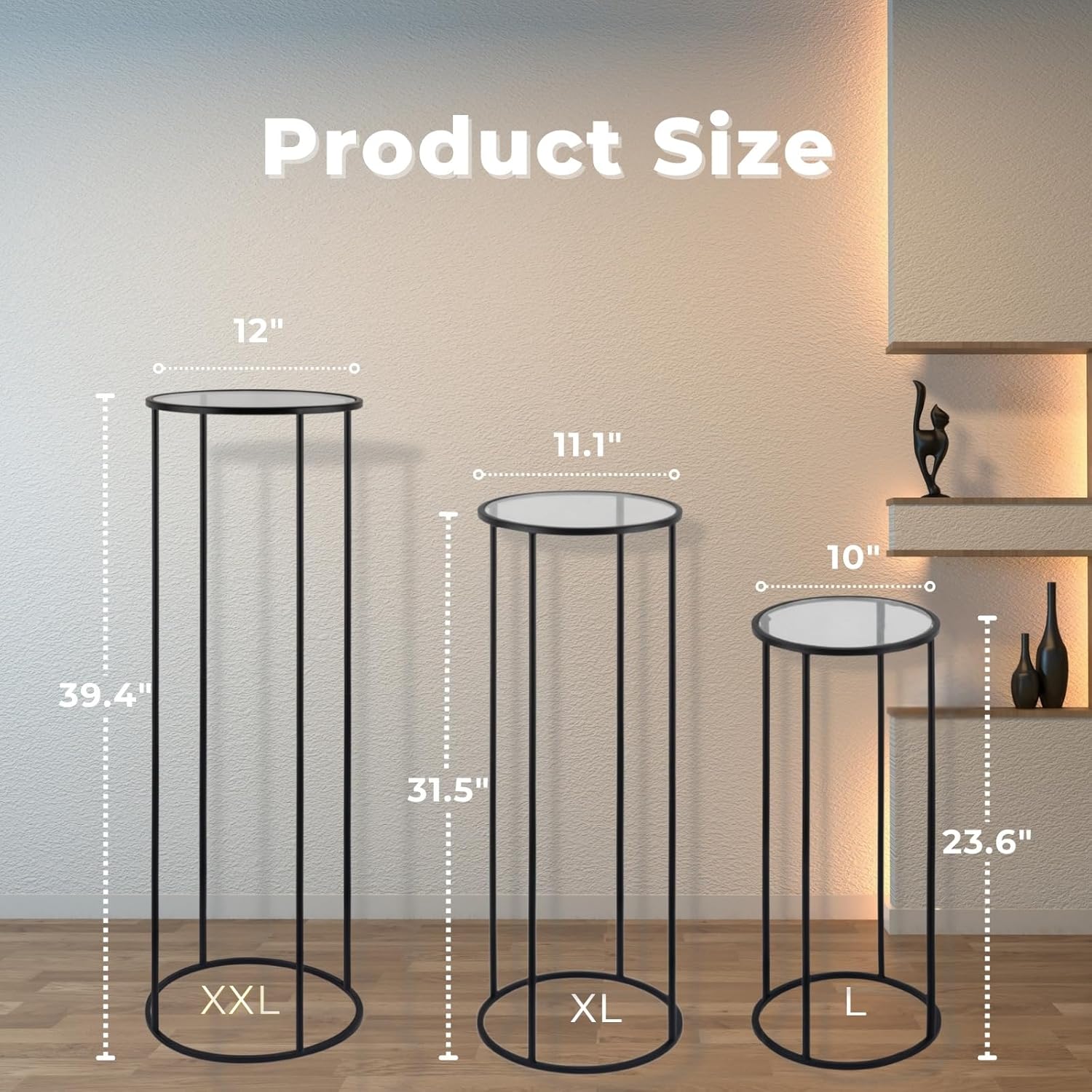 3PCS Round Black Metal Plant Stand for Party and Wedding