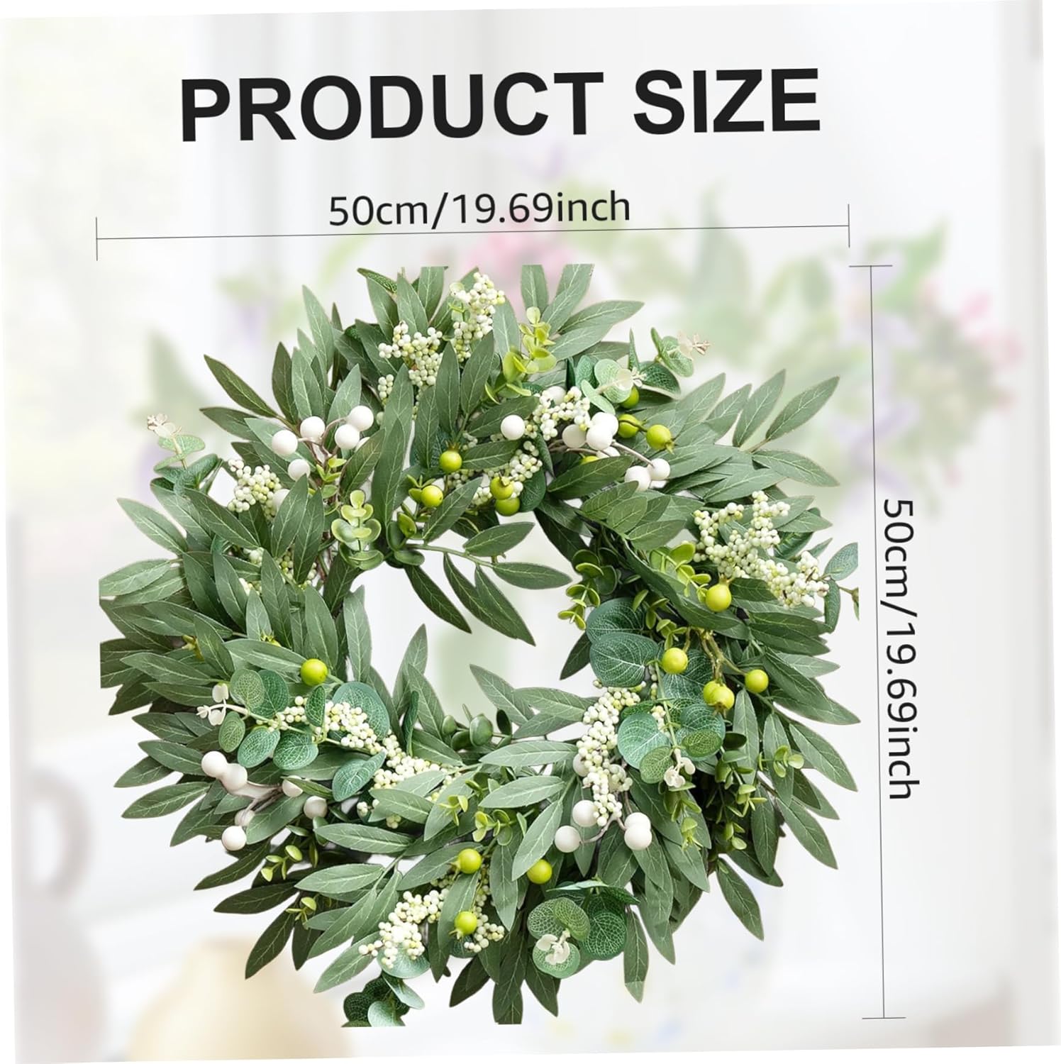 Spring Wreath with Green Leaves Front Door Decor