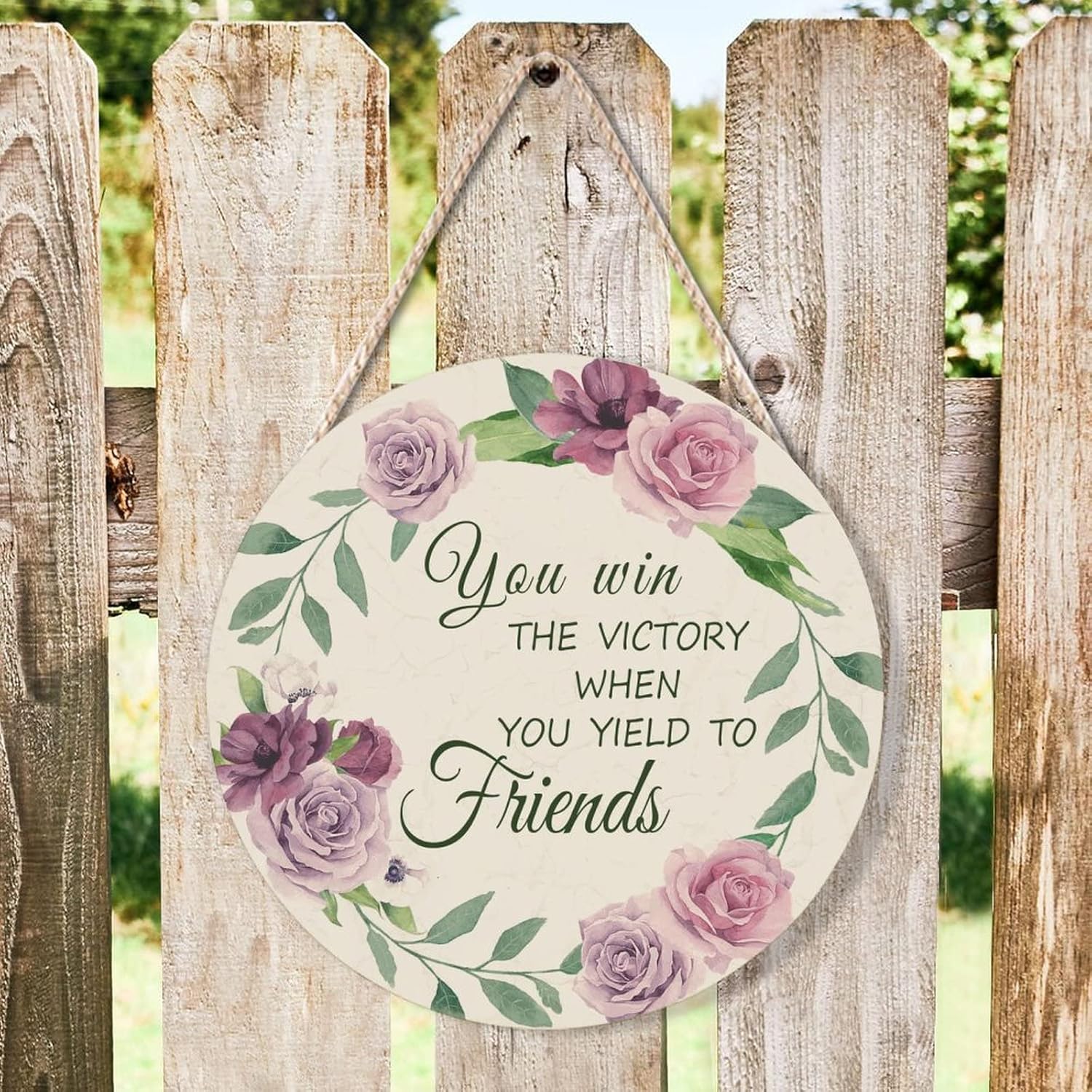 Farmhouse Door Hanger Floral Wreath Vintage Wood Sign Funny Decor for Kids Girls Women 12x12in