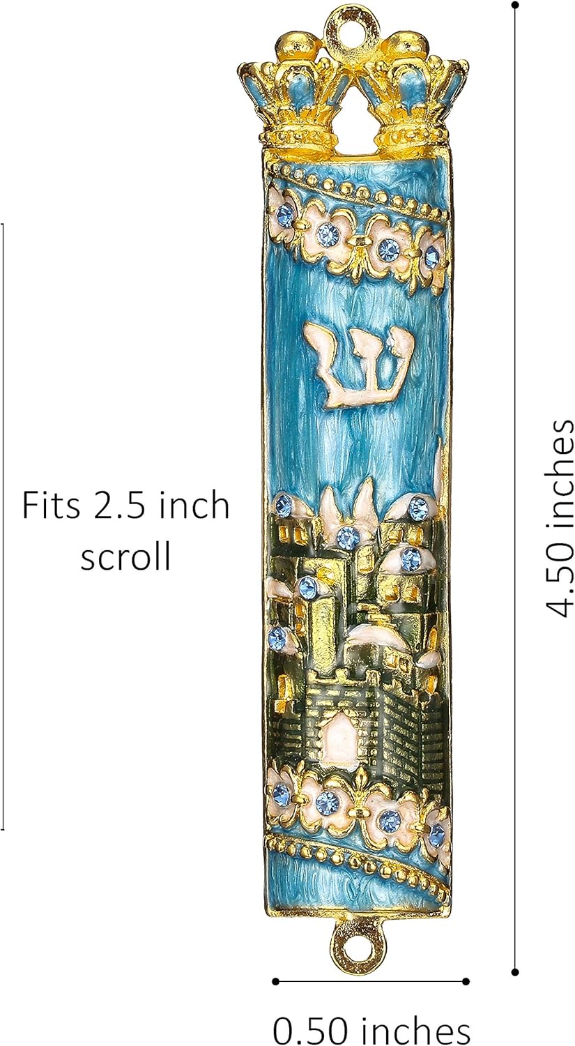 Matashi Hand Painted Mezuzah Gold Plated Jerusalem City Decor