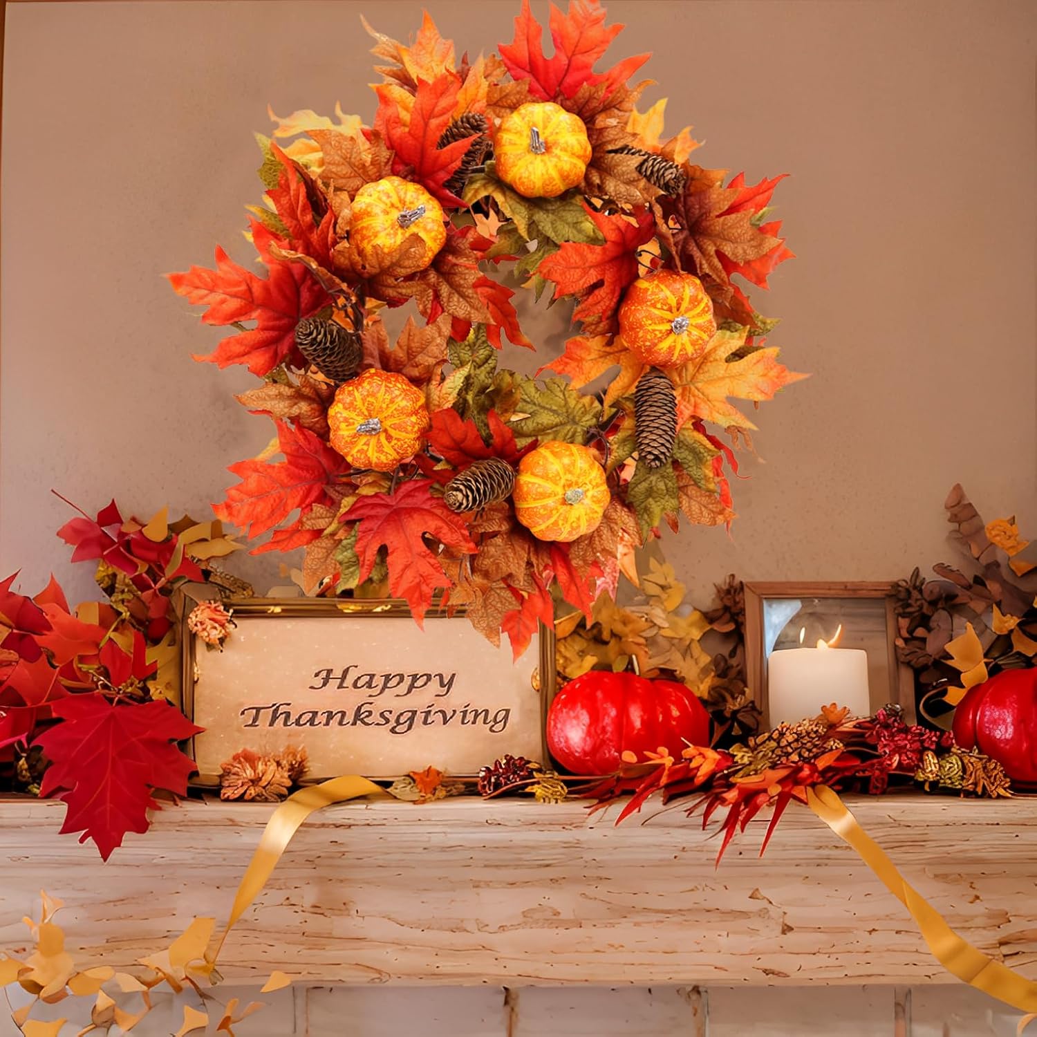20 Inch Fall Wreath for Front Door and Entryway