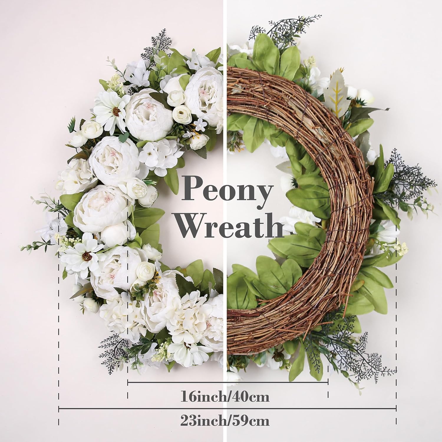 EZsenses Peony Wreath 23 Inch Front Door Decor
