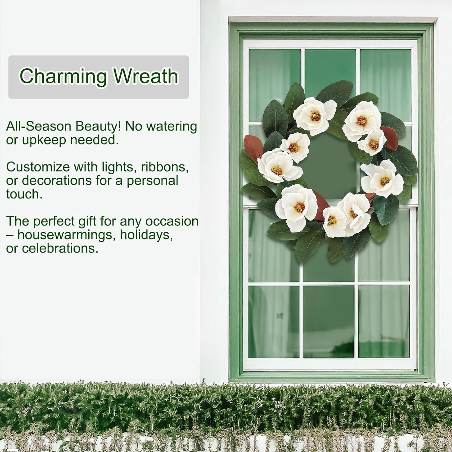 All Seasons Wreath for Front Door with Silk Cream Magnolia