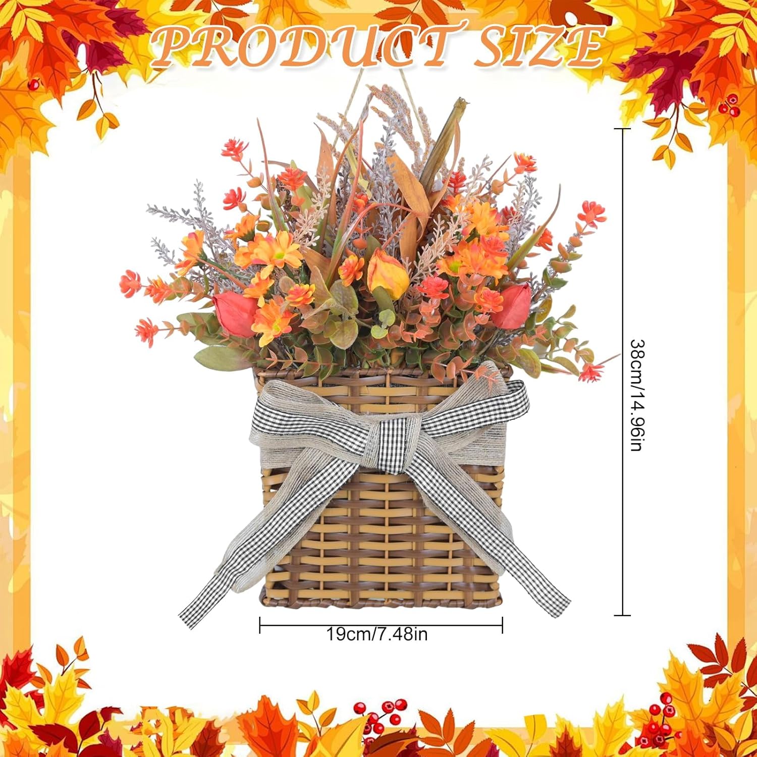 Fall Door Hanger Basket Wreath 15 Inch Decor