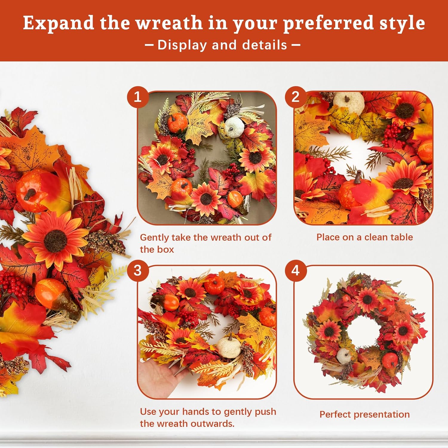 16 Autumn Wreath for Front Door - Farmhouse Style