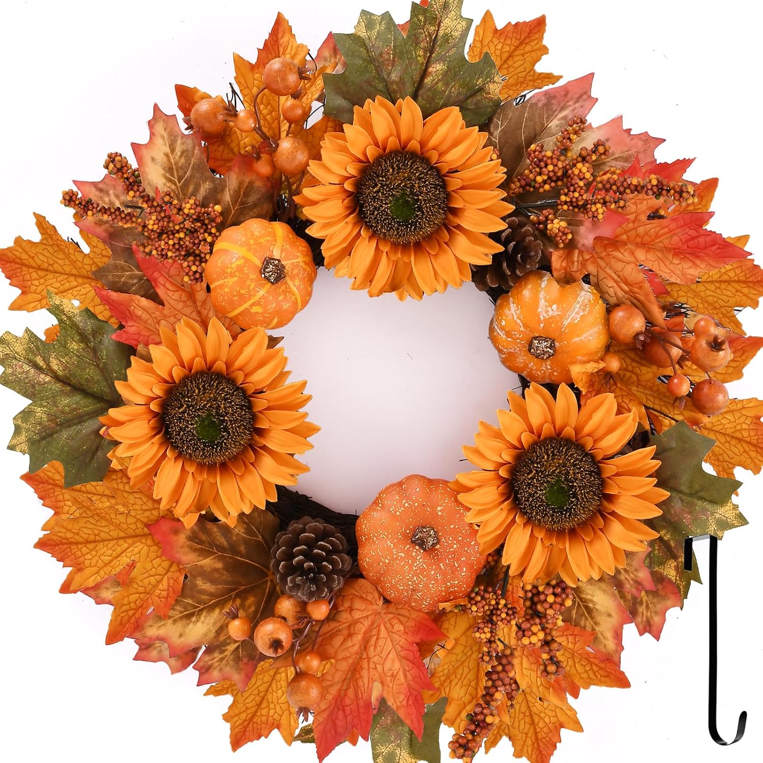 Fall Wreath Front Door 19 Inch Autumn Decor