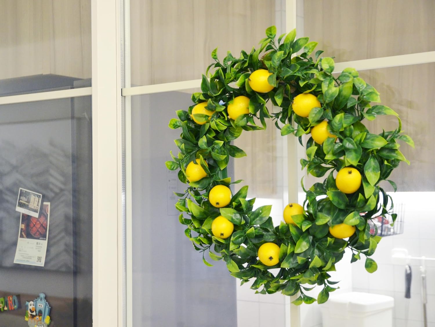 Mr Bom 15 Inch Artificial Lemon Wreath with Boxwood for Front Door