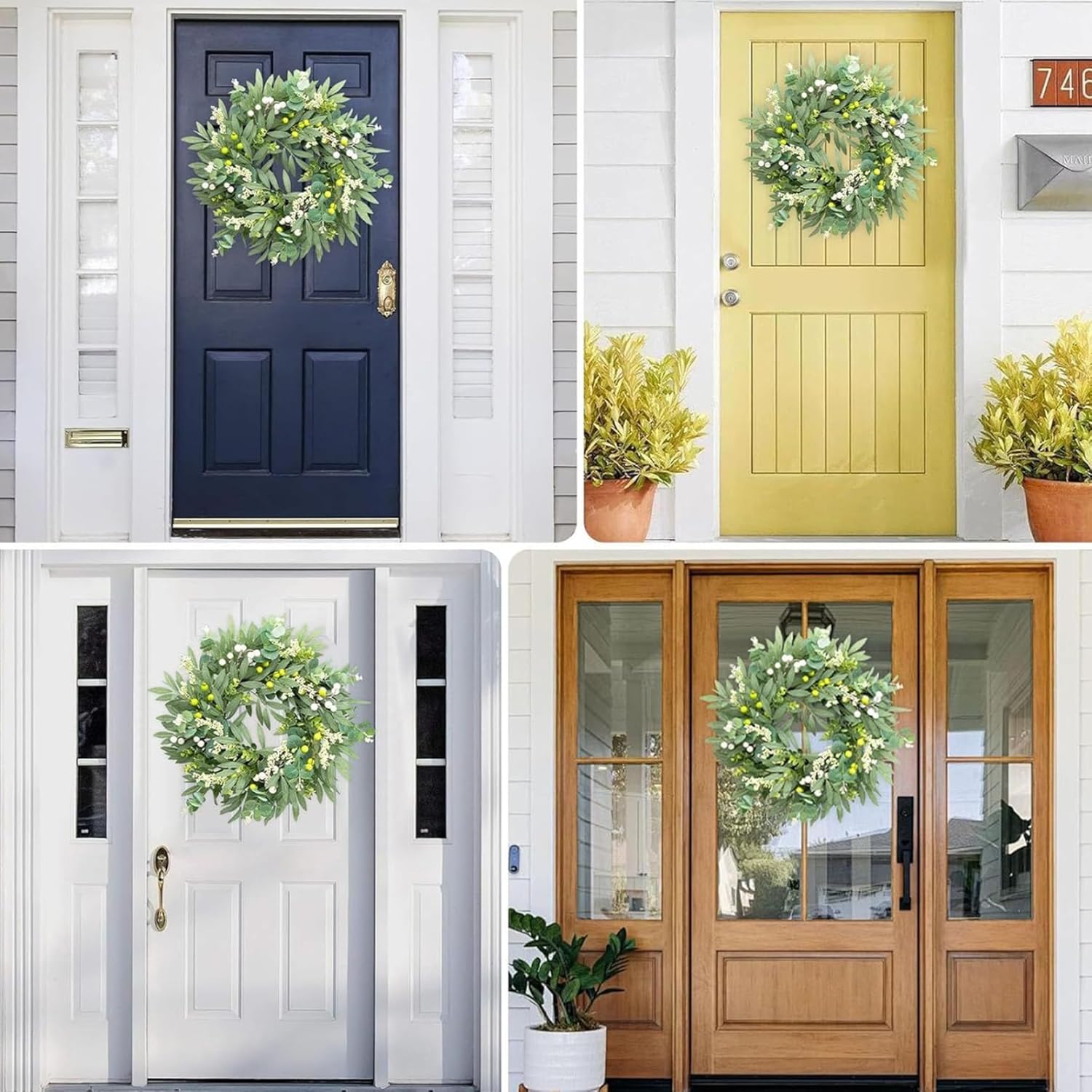 Spring Wreath with Green Leaves Front Door Decor