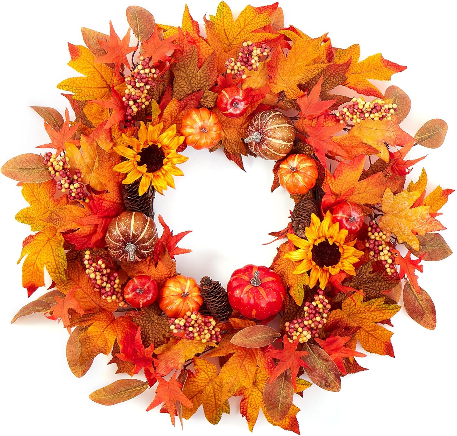 Fall Wreaths for Front Door 22 Inch Autumn Pumpkin Sunflower Decor
