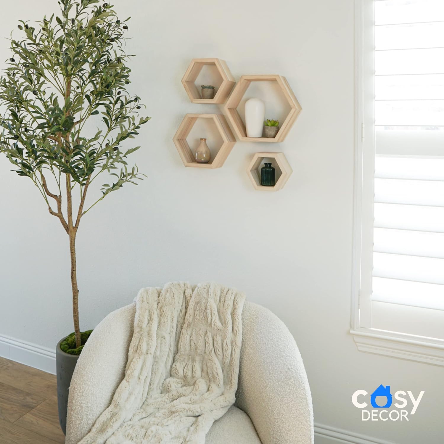 CosyDecor Hexagon Shelves Set of 4 Floating Wall Shelf for Home Decor