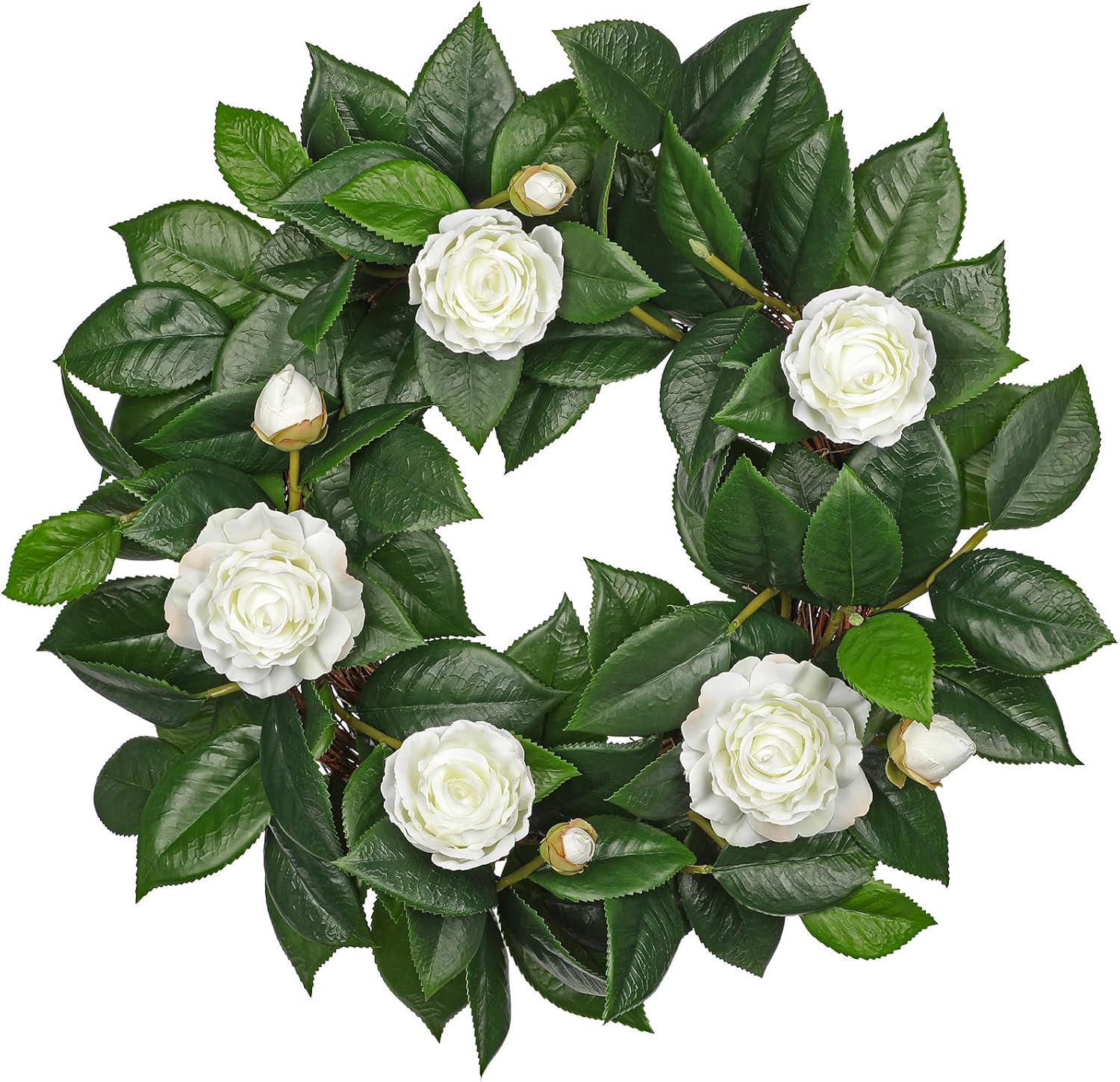20 Inch Artificial Camellia Wreath for Front Door