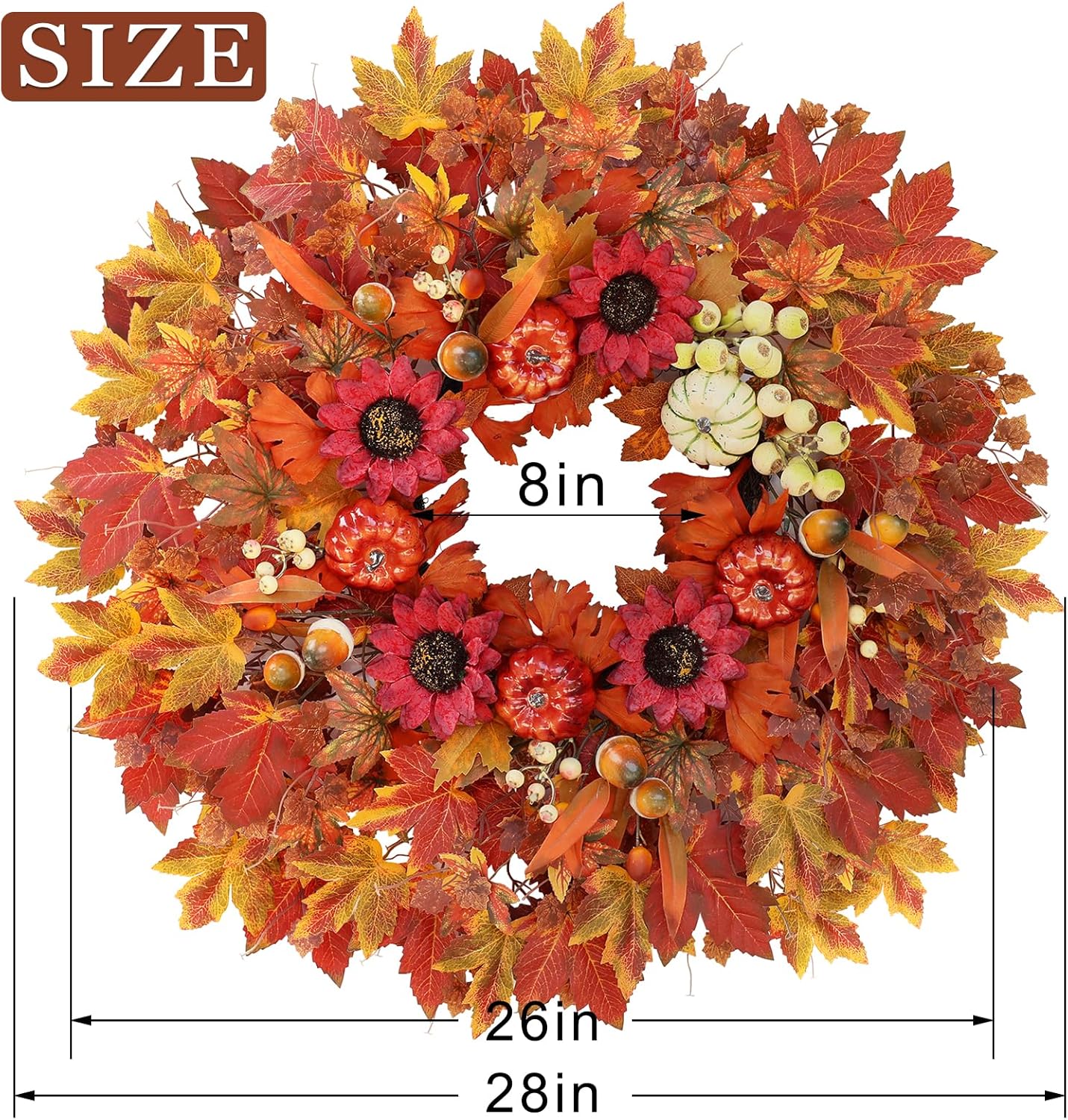 28 Inch Large Fall Wreath for Front Door Porch Window 1