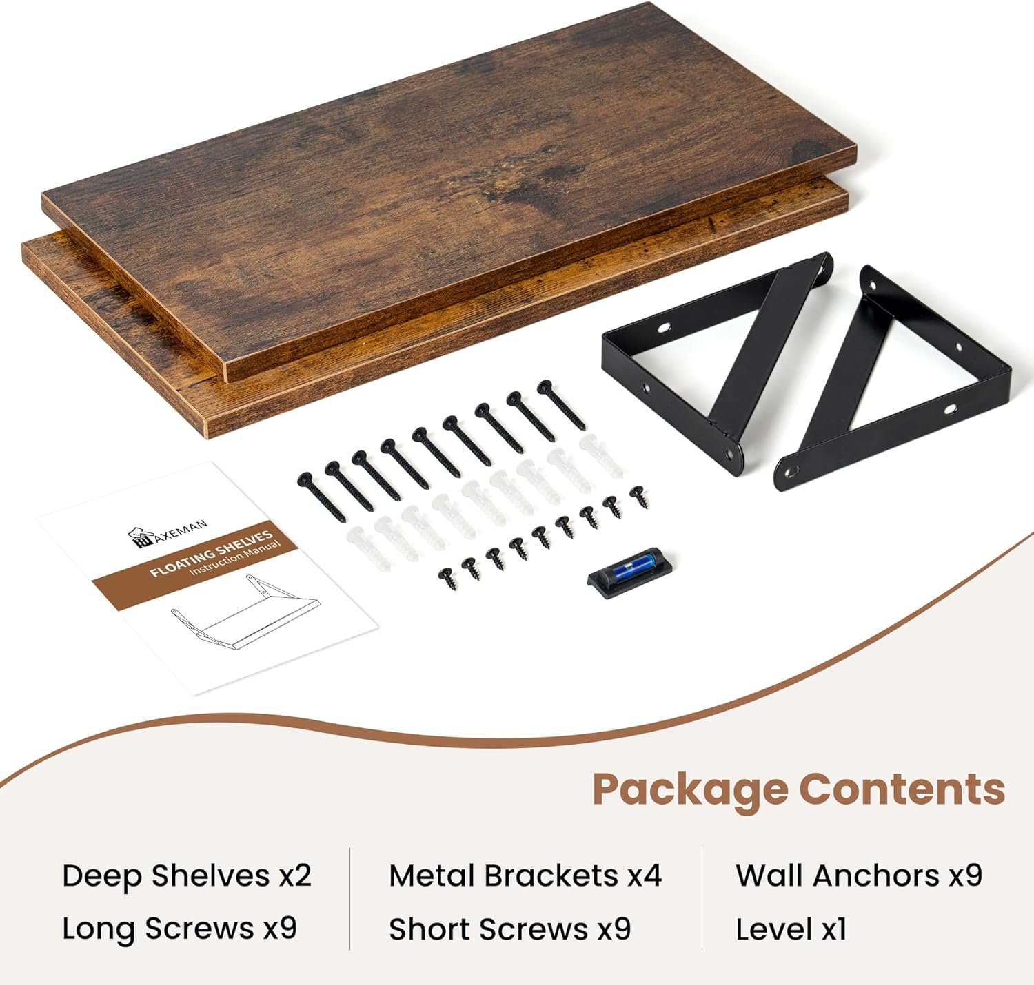 Axeman Floating Shelves Set of 2 16W x 8D Wood Wall Shelves