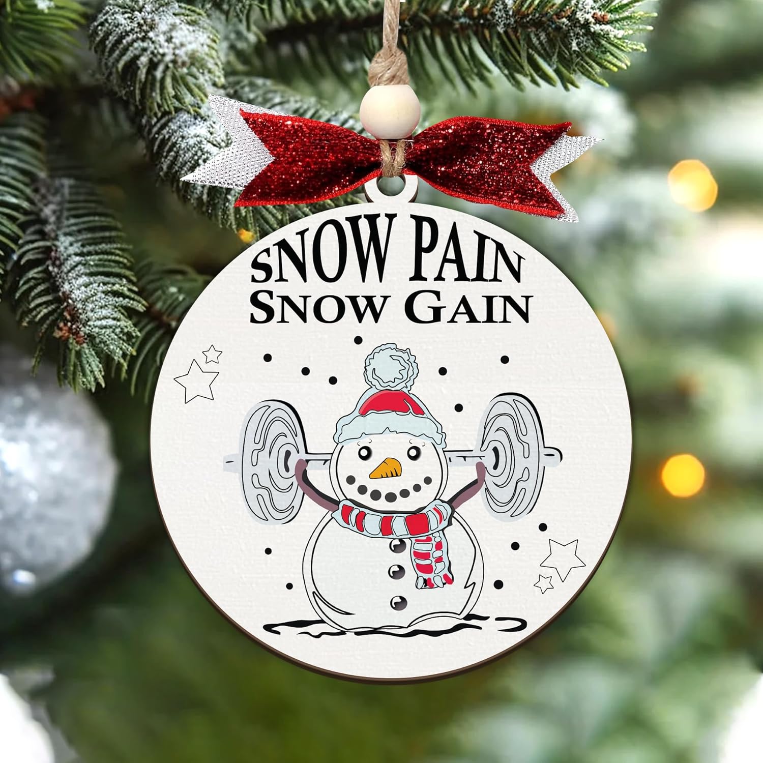Snow Pain Snow Gain Dumbbell Gym Christmas Ornament 2024