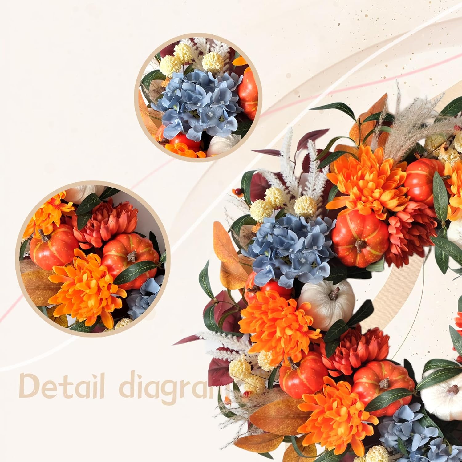 24-inch Fall Pumpkin Wreath Handcrafted Decor