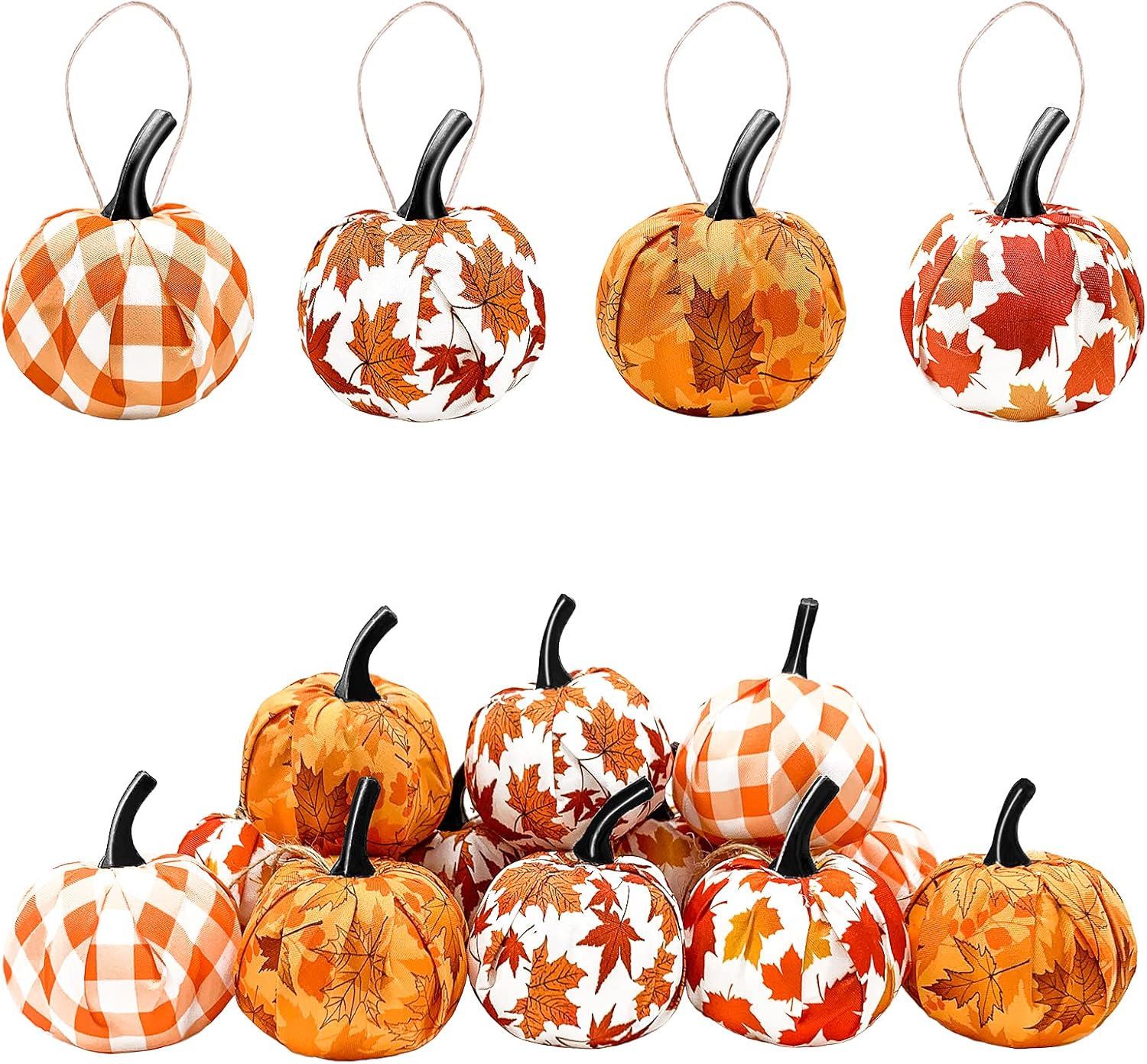 12 Pcs Fall Hanging Pumpkin Ornament with Maple Leaf Pattern