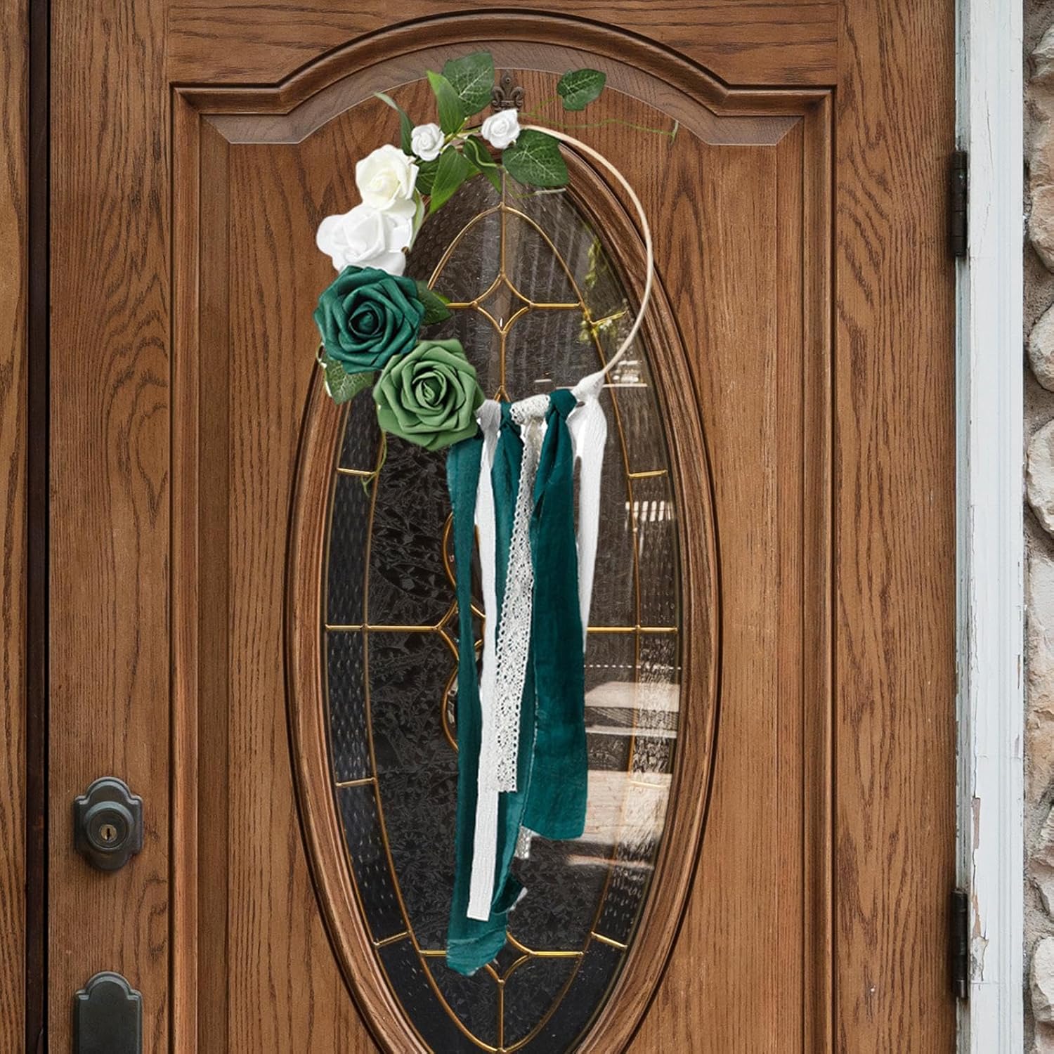 Artificial Spring Flower Wreath Wall Decor Green