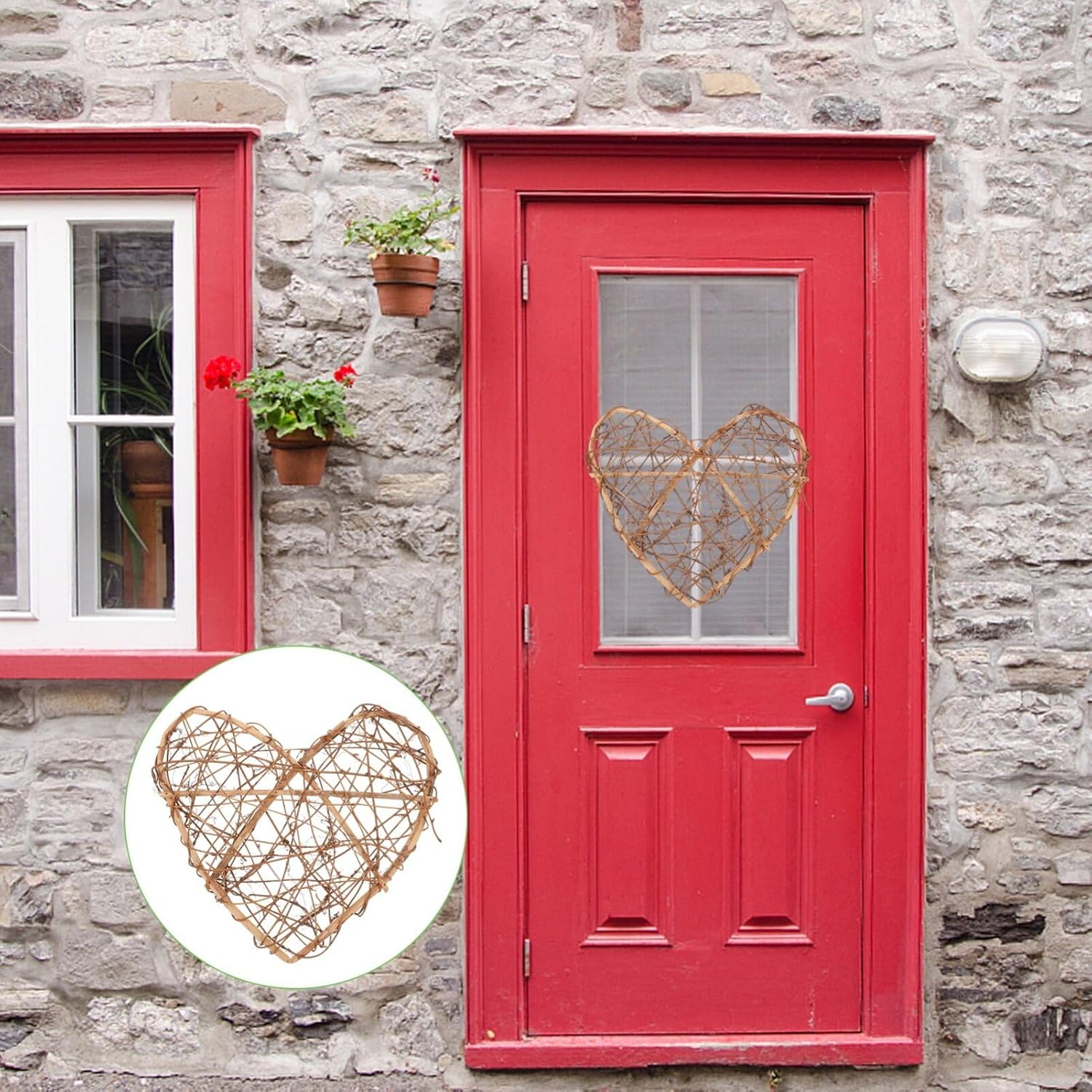 1pc Heart Shaped Rattan Wreath for Front Door