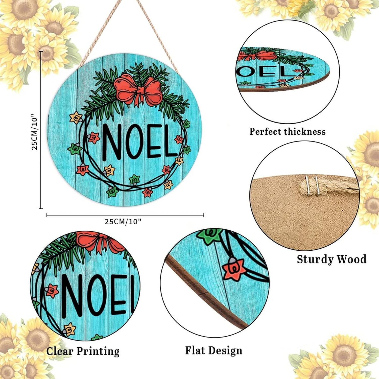 Noel Holly Christmas Wreath Wood Door Hanger