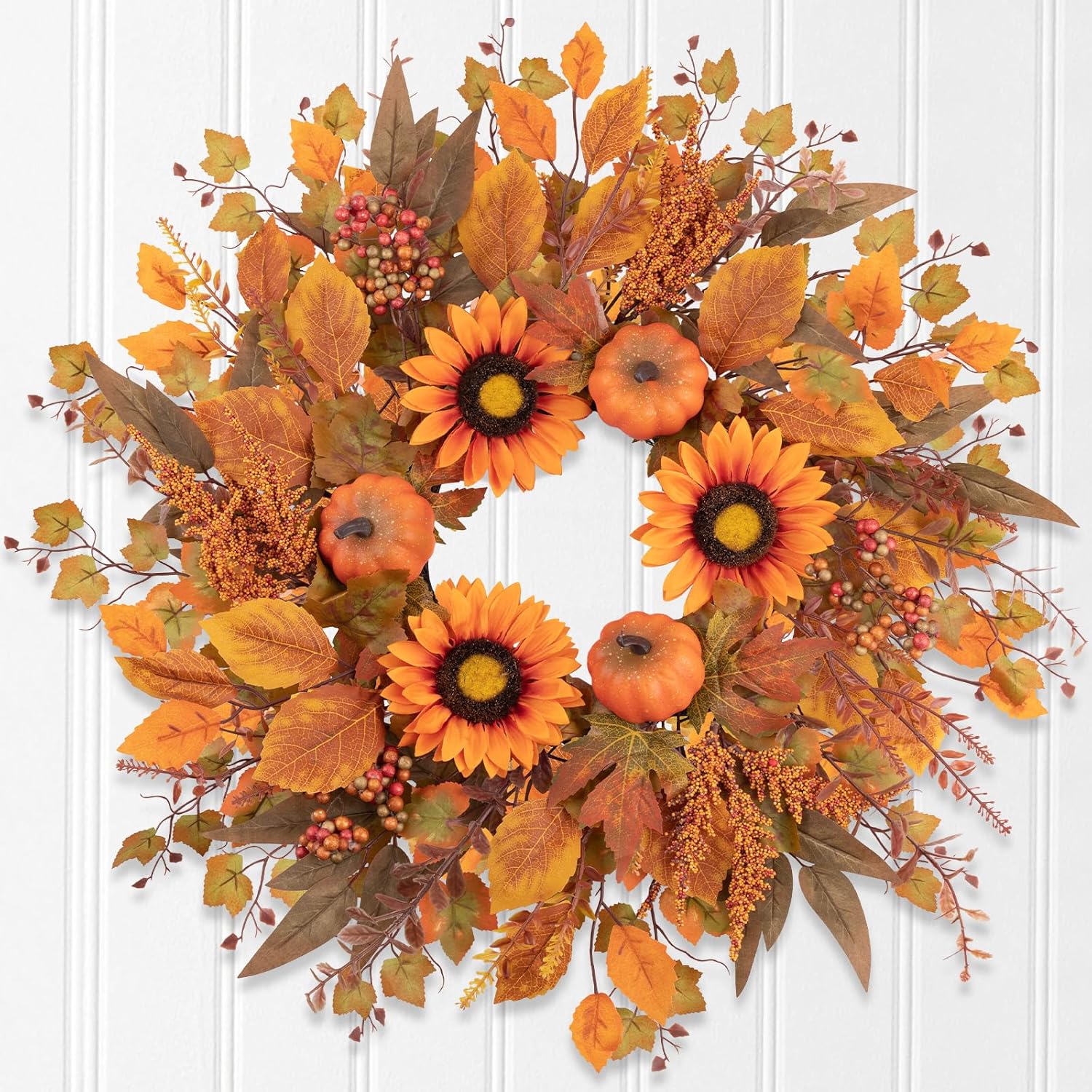 24 Inch Fall Wreath with Sunflowers and Pumpkins