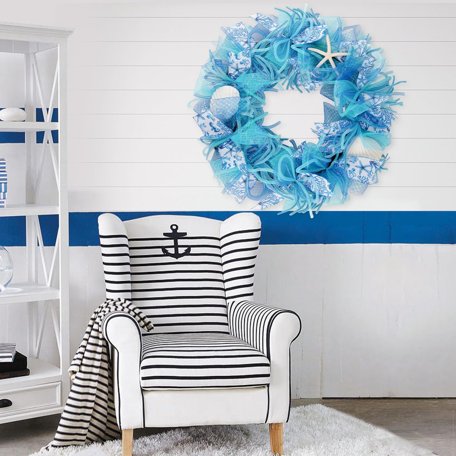 24 Inch Coastal Wreath with Starfish and Scallops Shell