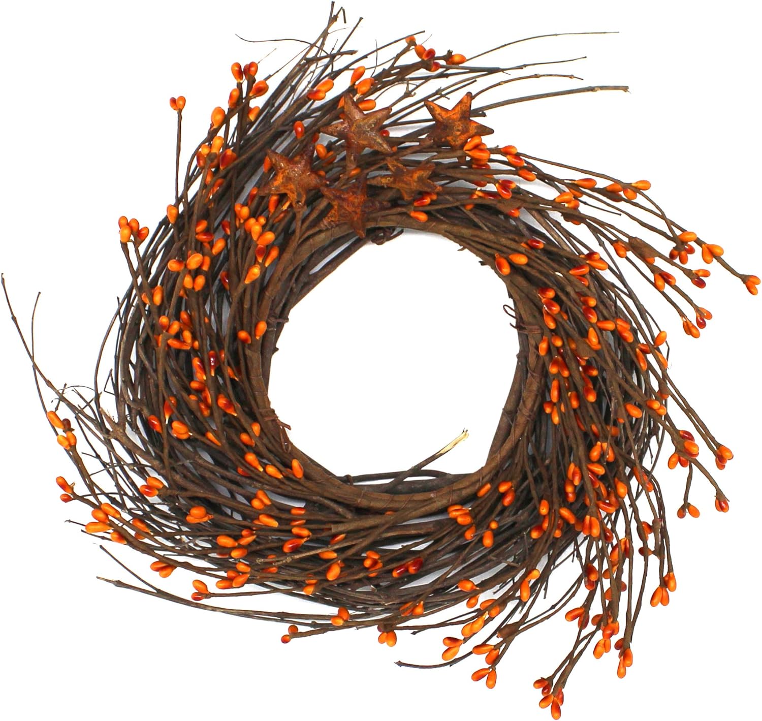 CVHOMEDECO Primitives Rustic Wreath with Barn Stars and Berries