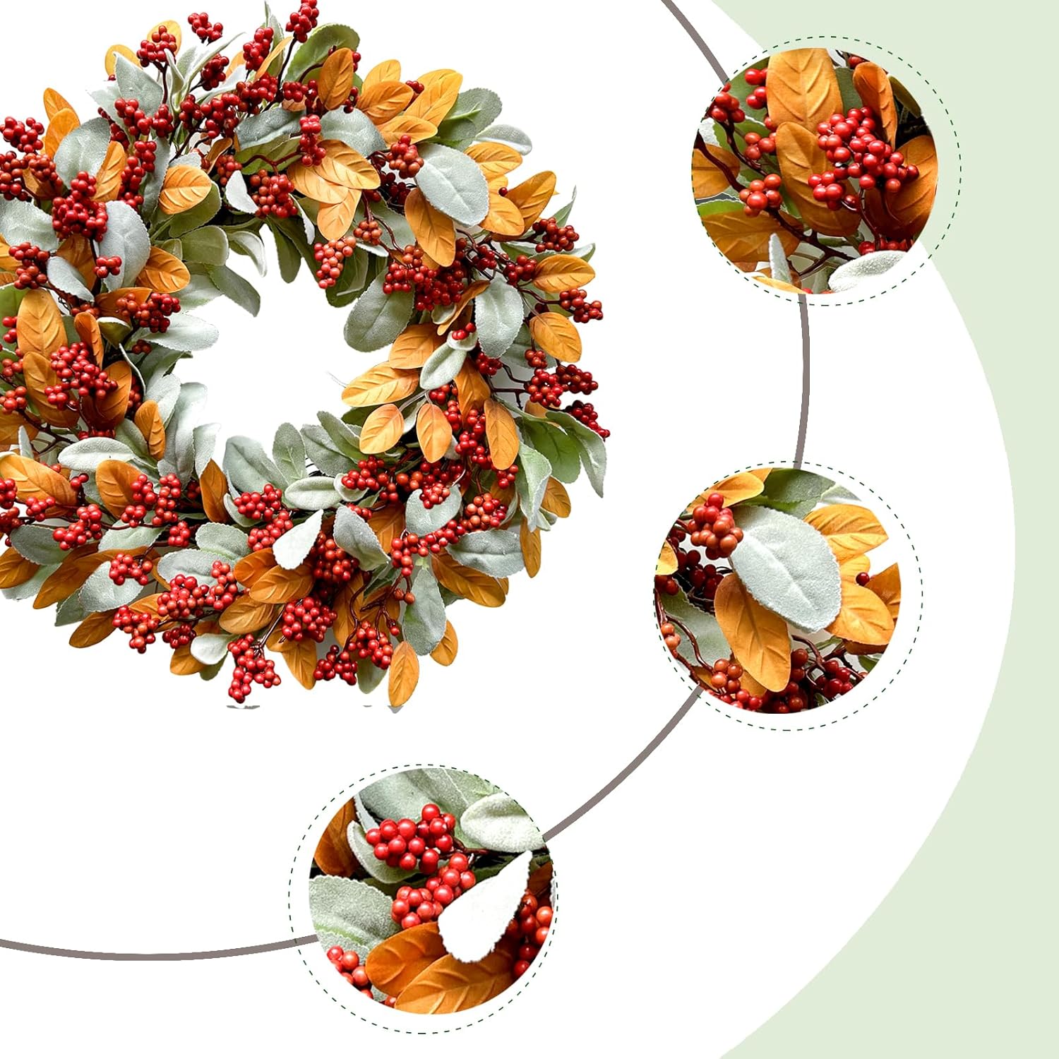 TEMPUS 18 Inch Autumn Wreath with Red Berries