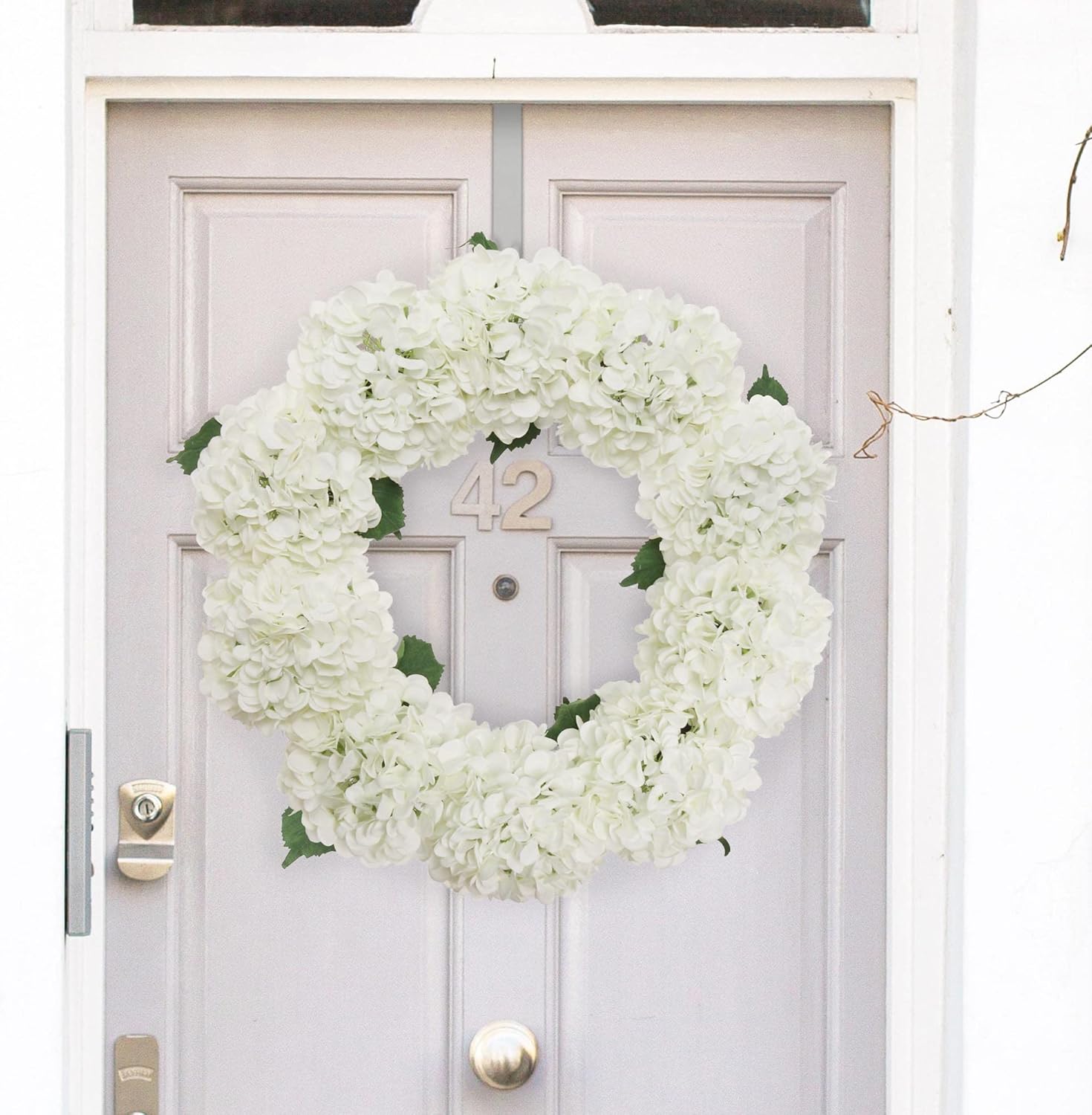24-Inch White Hydrangea Wreath - Real Touch Artificial Flowers for Front Door Wall or Mantel