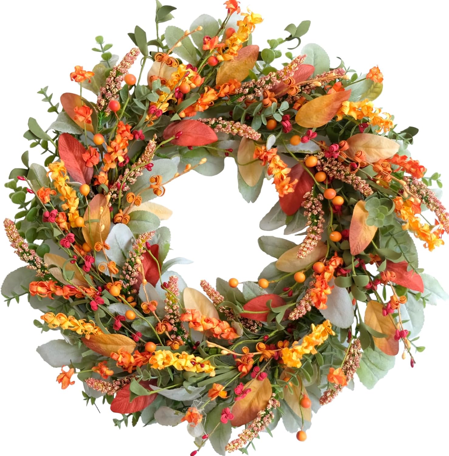 TEMPUS 22 Inch Artificial Fall Wreath for Front Door