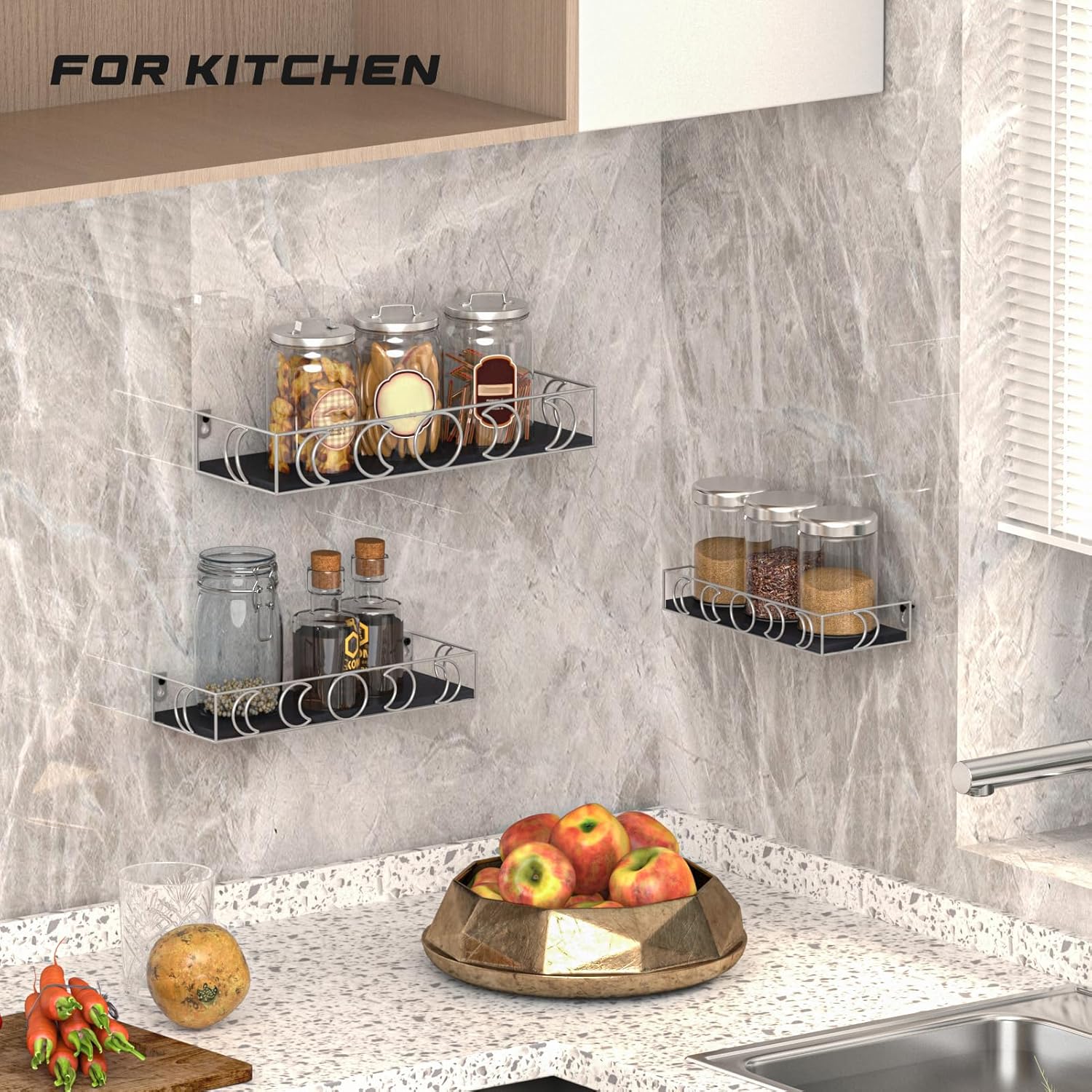 Moon Phase Wall Shelves Black Silver 3 Pack