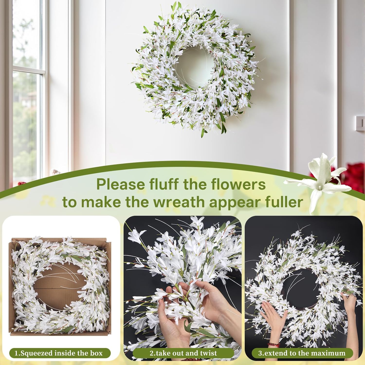 White Forsythia Door Wreath 24 Inch Decor