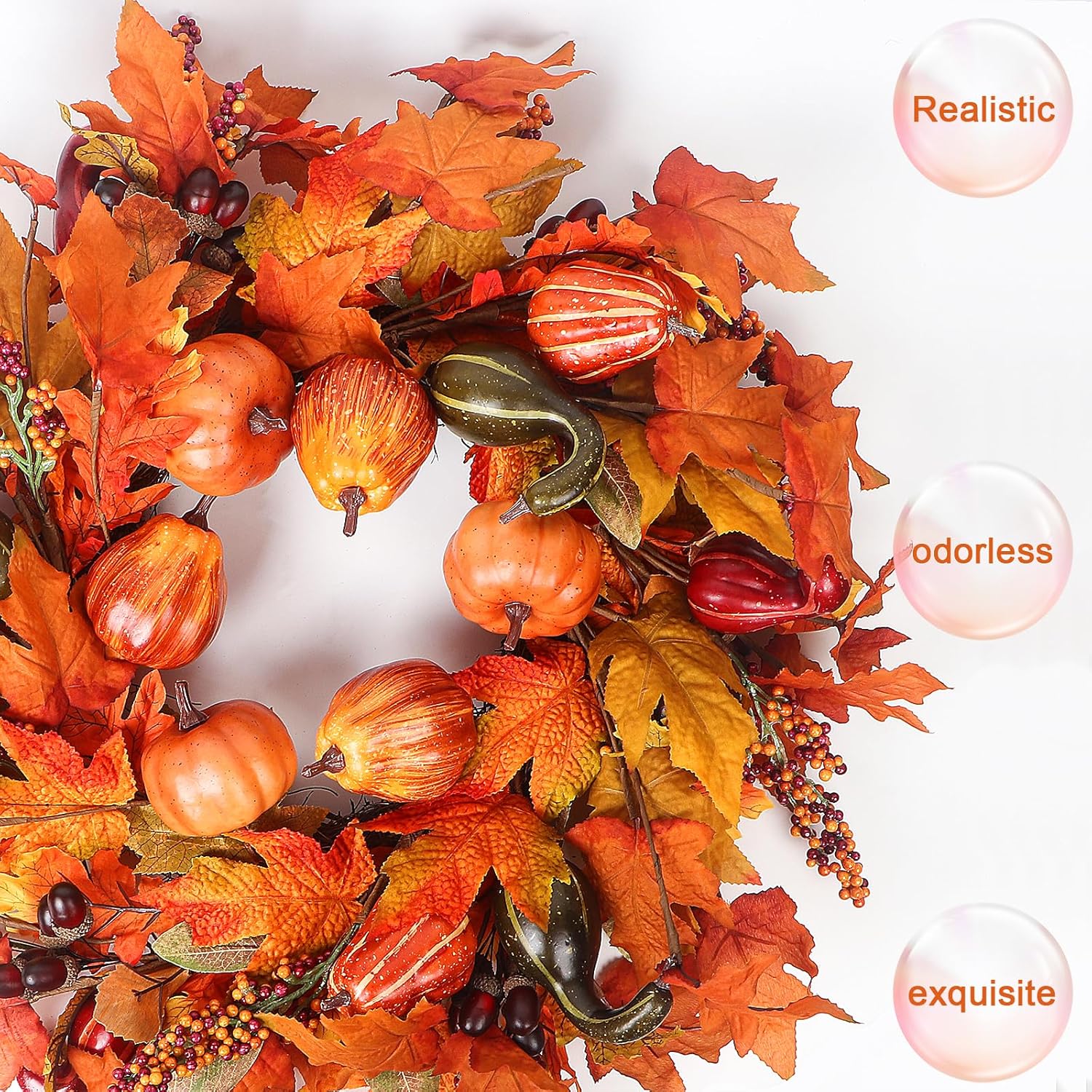 24 Inch Artificial Fall Wreath for Front Door Decor