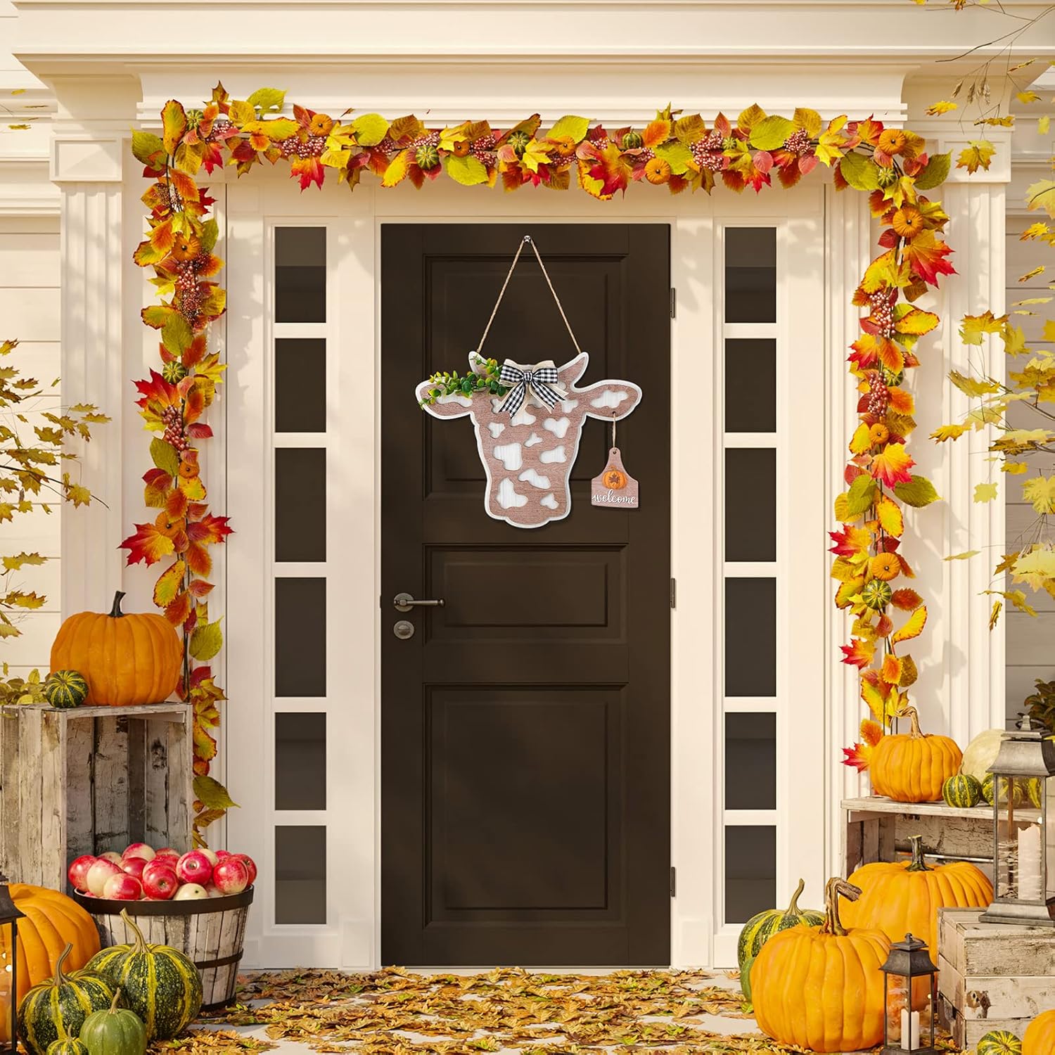 Maitys 13 Pcs Cow Head Door Wreath Sign