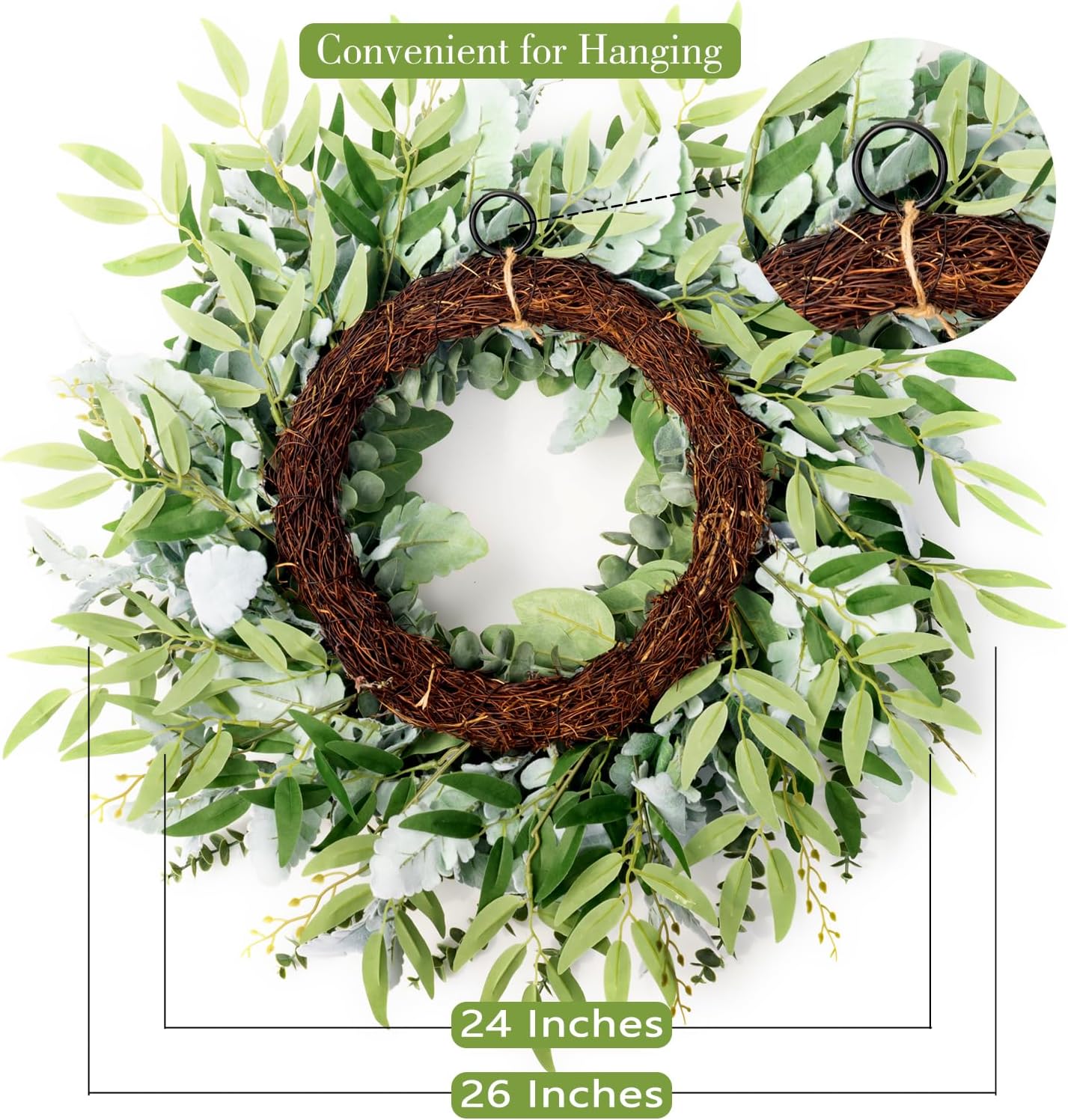 26 Inch Eucalyptus Front Door Wreath for All Seasons