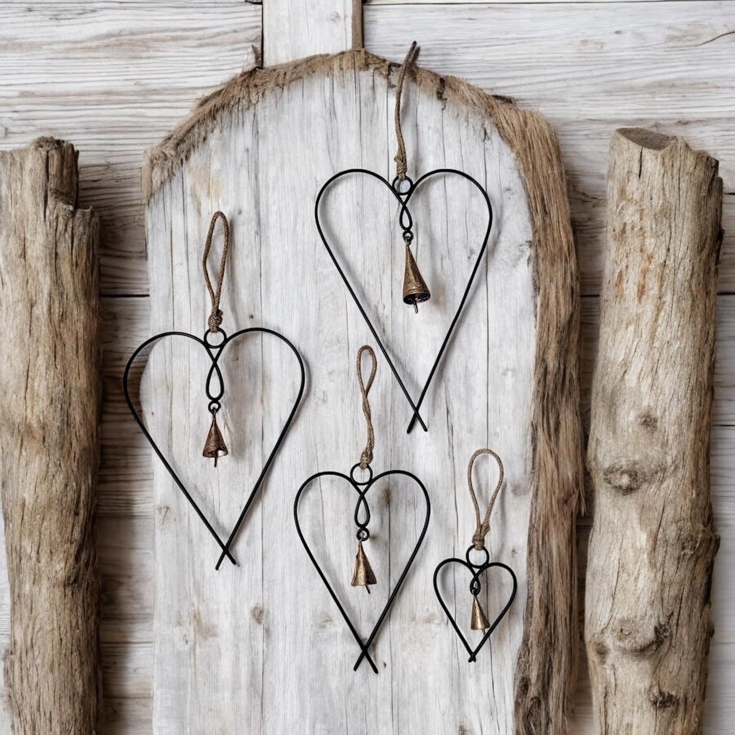 Mango Gifts Set of 4 Metal Heart Wall Art with Bells