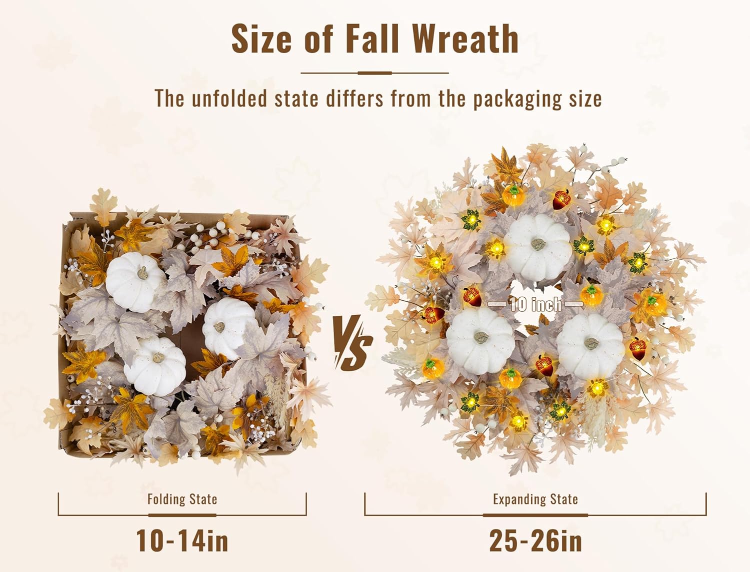 26 Inch Fall Wreath with Lights for Front Door
